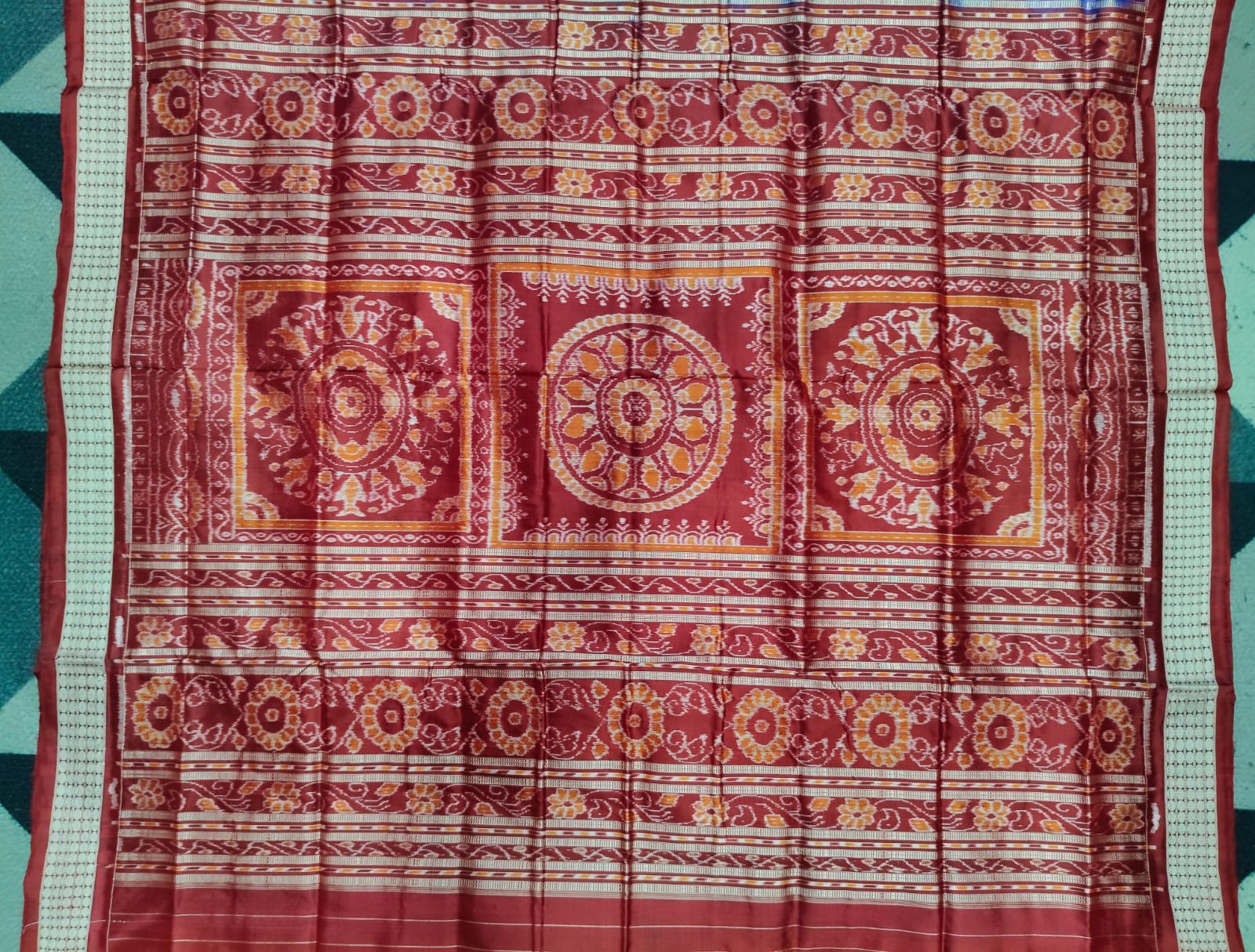 Blue Maroon Adibasi Dance Design Sambalpuri Silk Saree