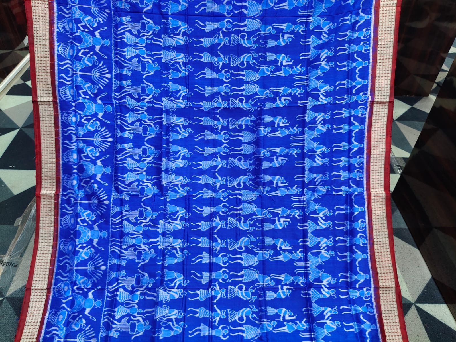 Blue Maroon Adibasi Dance Design Sambalpuri Silk Saree