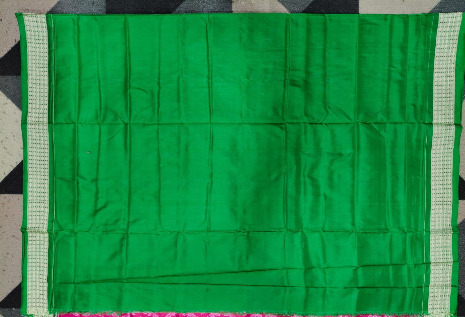 Rani Pink Green Tribal Design Sambalpuri Silk Saree