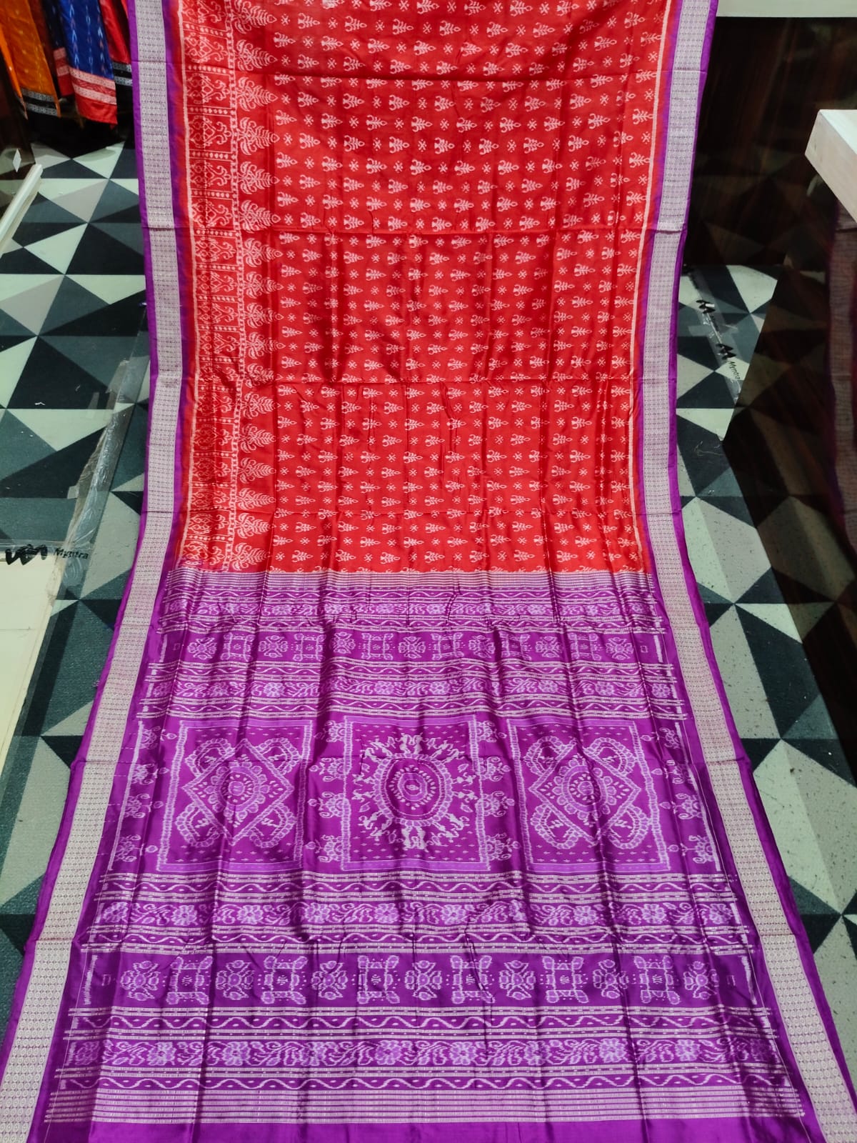 Red Purple Tree Design Sambalpuri Silk Saree