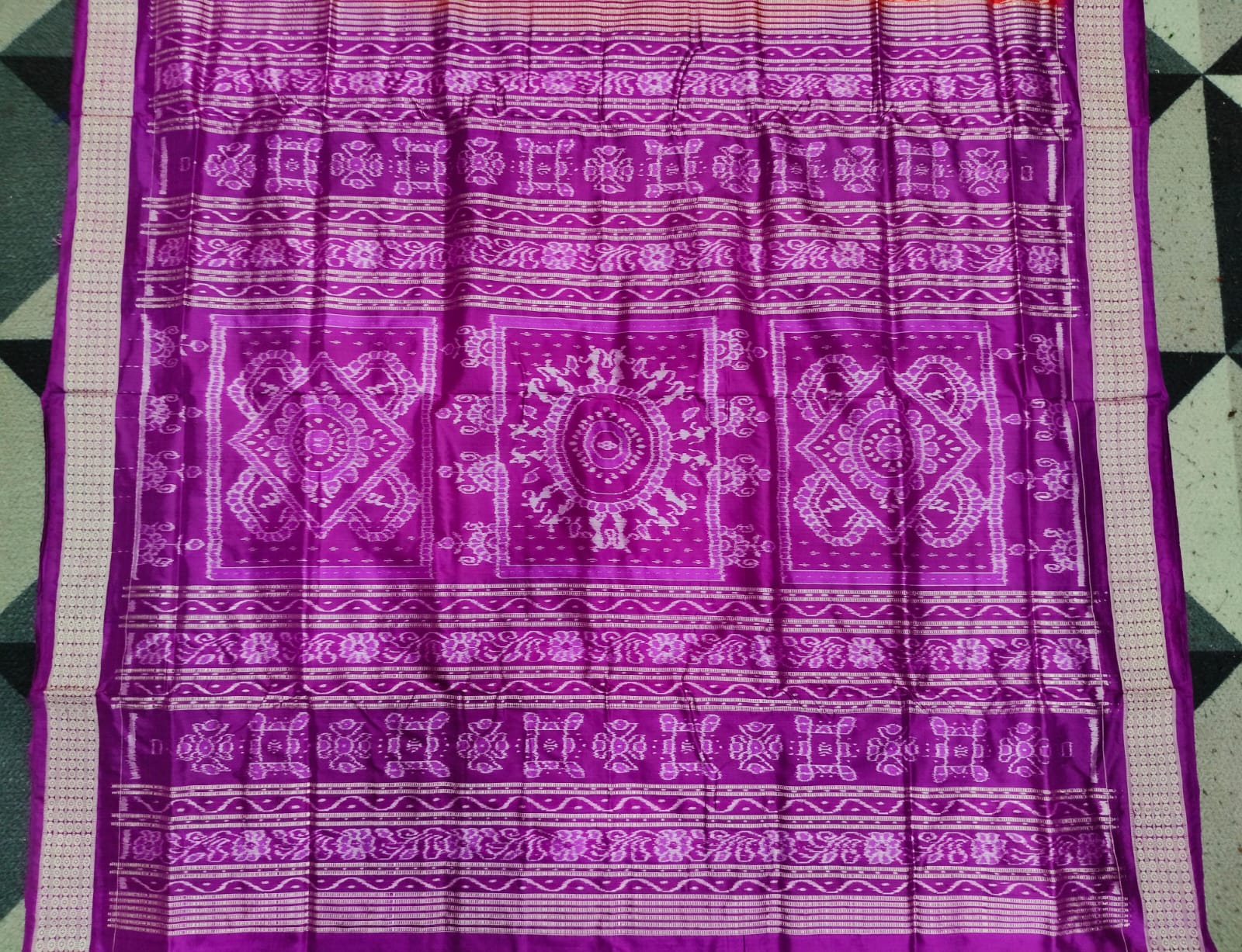 Red Purple Tree Design Sambalpuri Silk Saree
