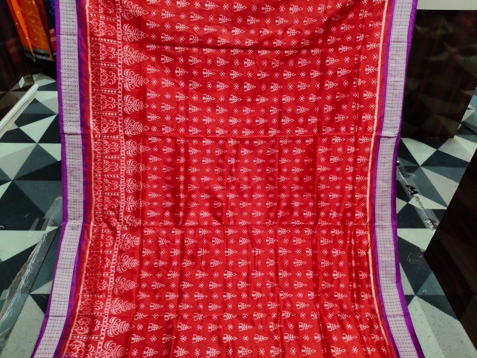 Red Purple Tree Design Sambalpuri Silk Saree