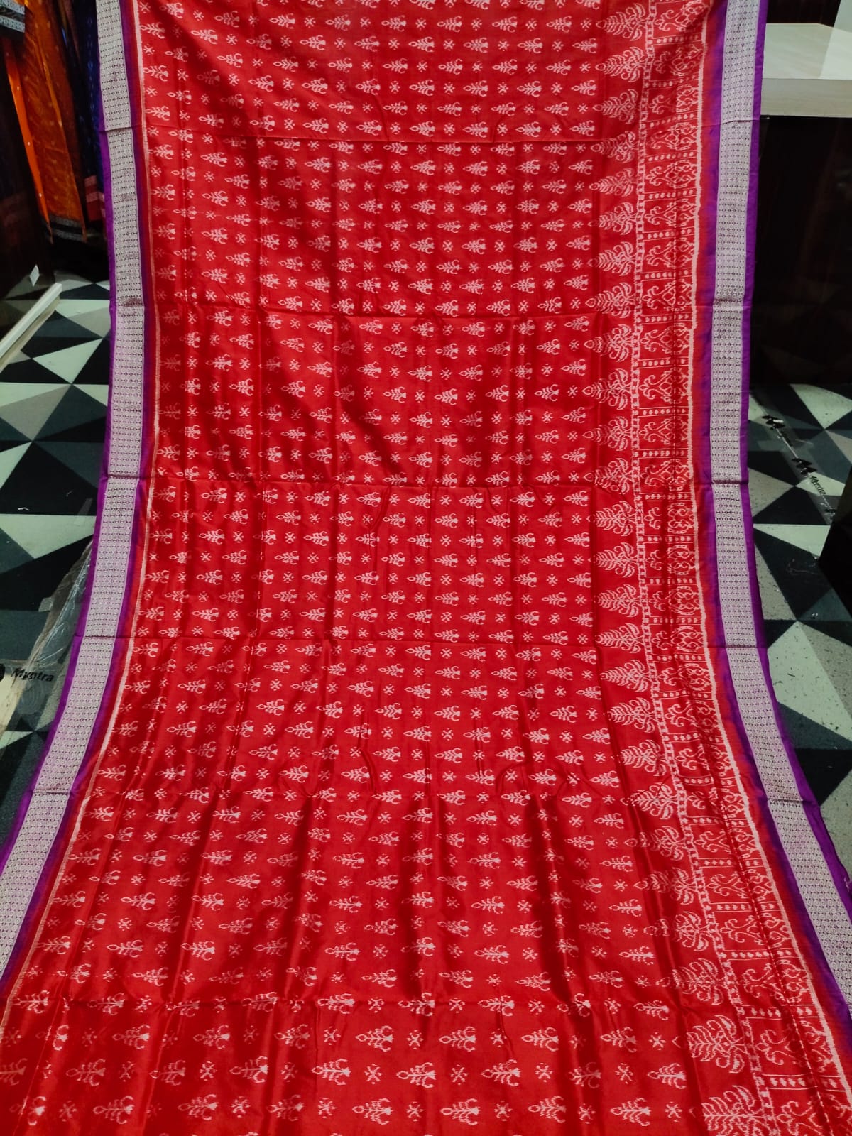 Red Purple Tree Design Sambalpuri Silk Saree