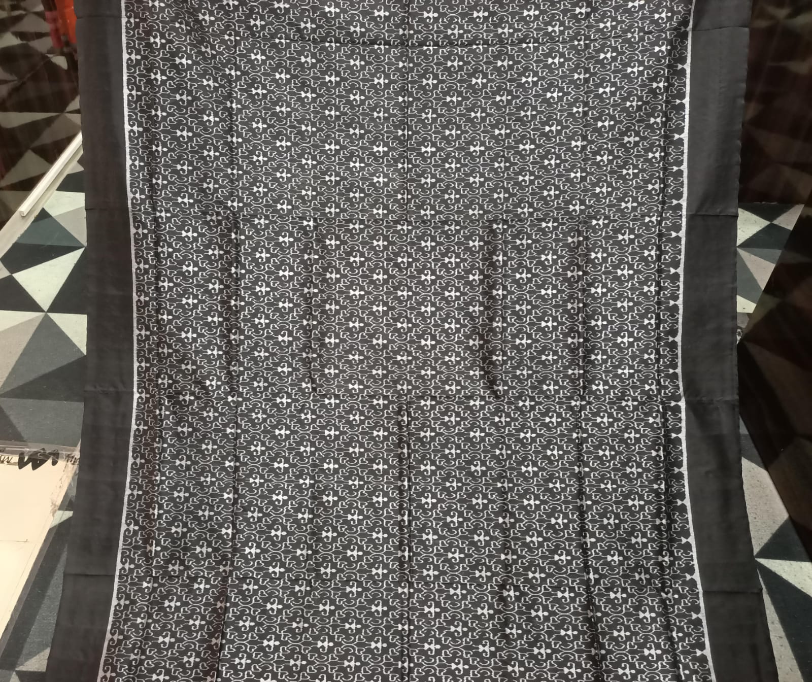 Black Silver Tribal Design Sambalpuri Silk Saree