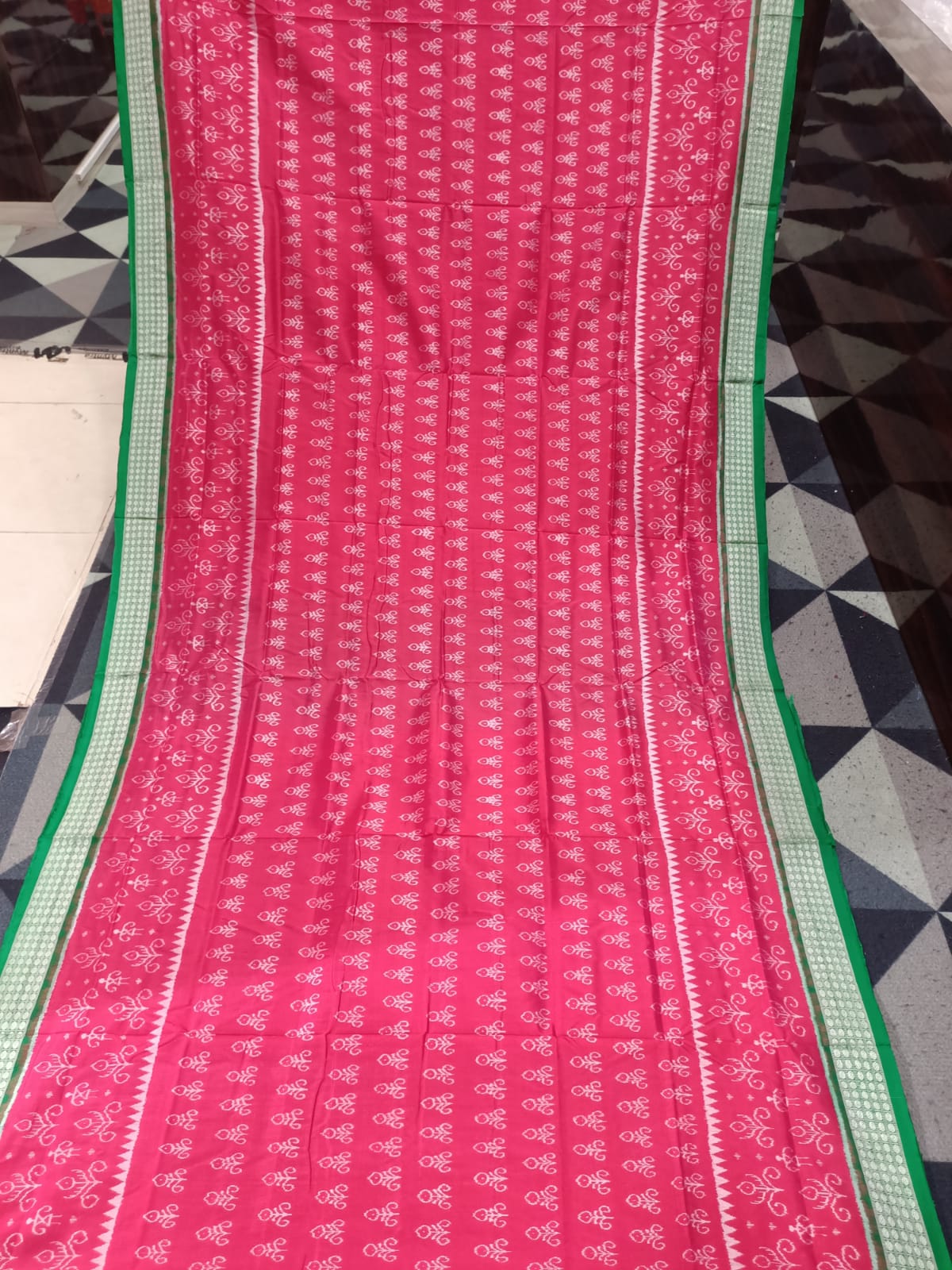 Peach Green Tree Design Sambalpuri Silk Saree