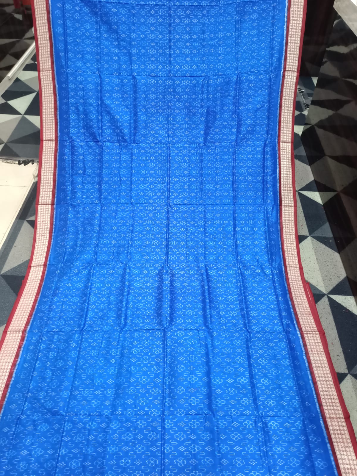 Blue Maroon Mini Pasapali & Flower Design Sambalpuri Silk Saree