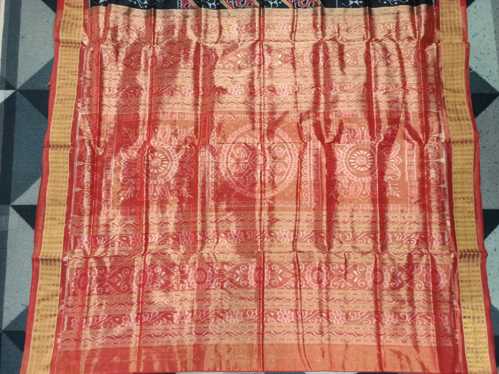 Black Maroon Tribal Half Tissue Sambalpuri Silk Saree