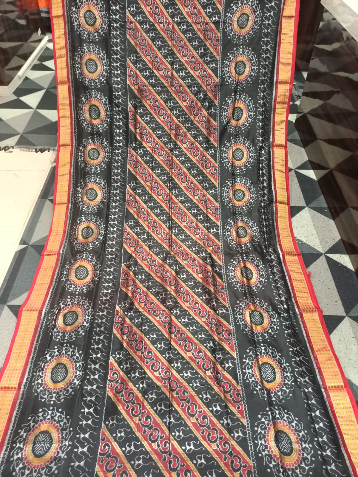 Black Maroon Tribal Half Tissue Sambalpuri Silk Saree