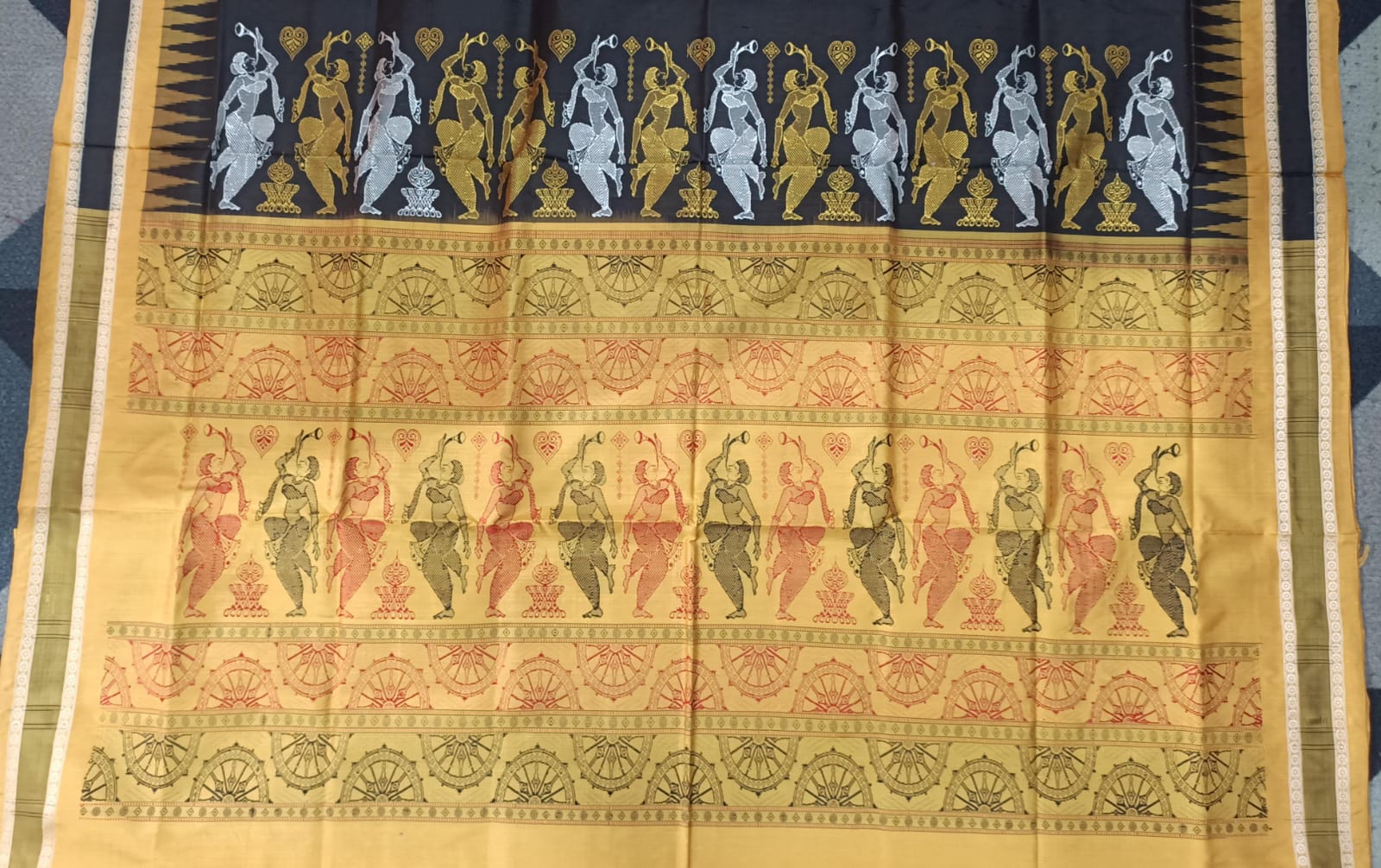 Black Yellow Natraj Exclusive Bomkai Silk Saree