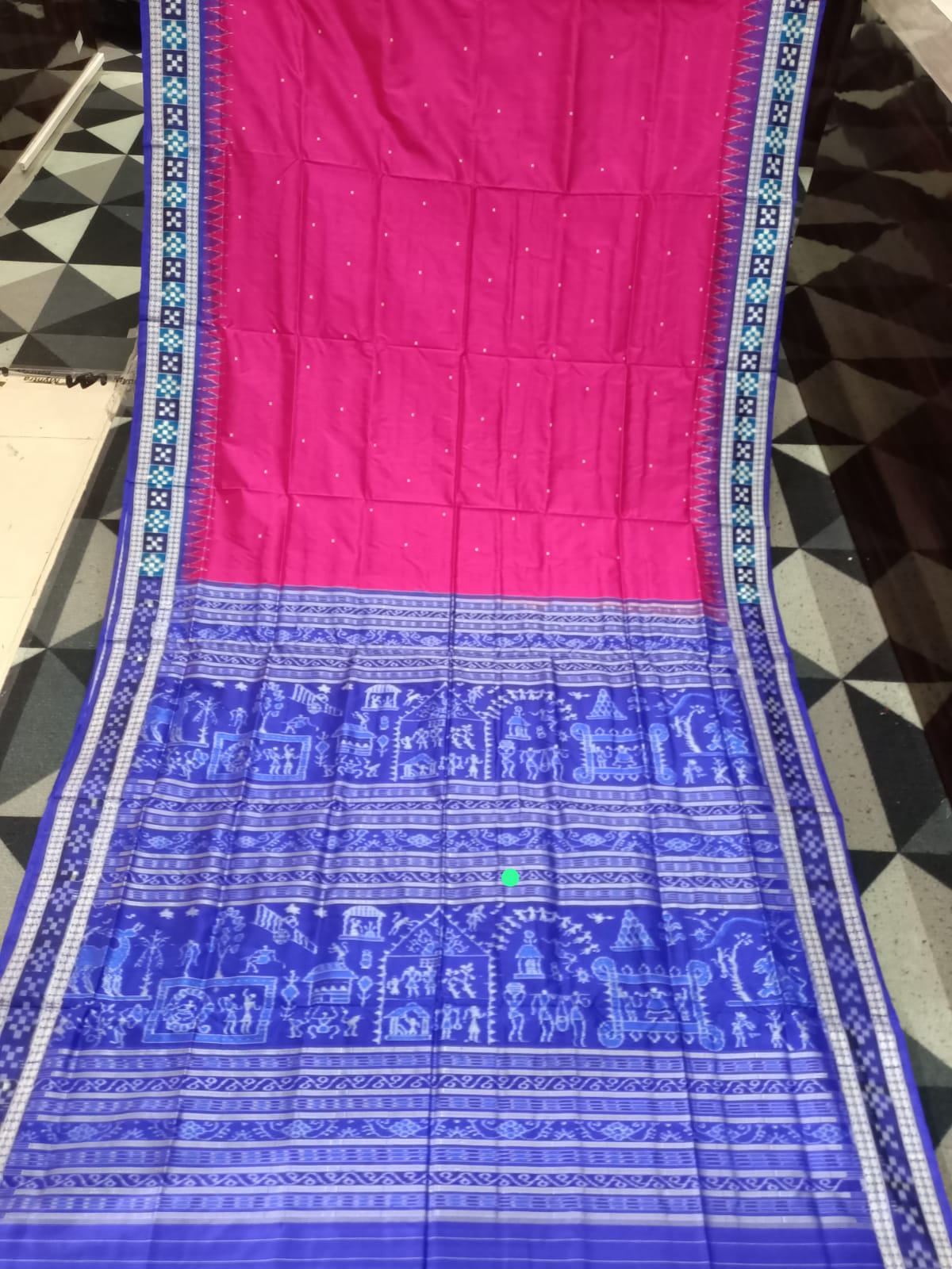 Magenta Blue  Sakta Border Bomkai Silk Saree