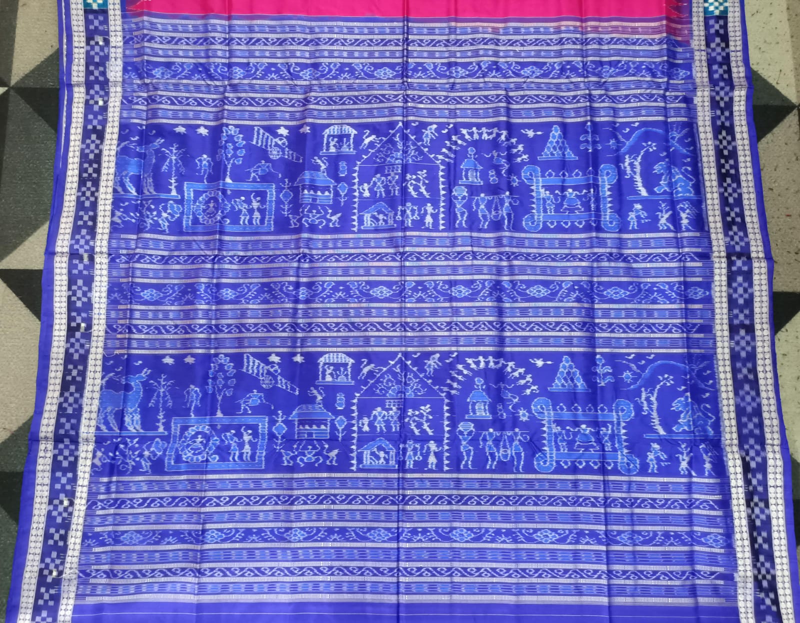 Magenta Blue  Sakta Border Bomkai Silk Saree