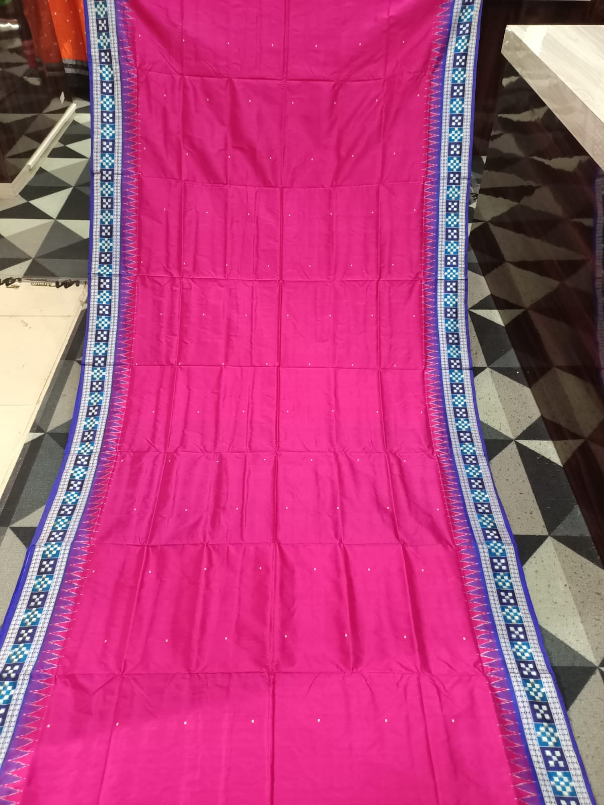 Magenta Blue  Sakta Border Bomkai Silk Saree