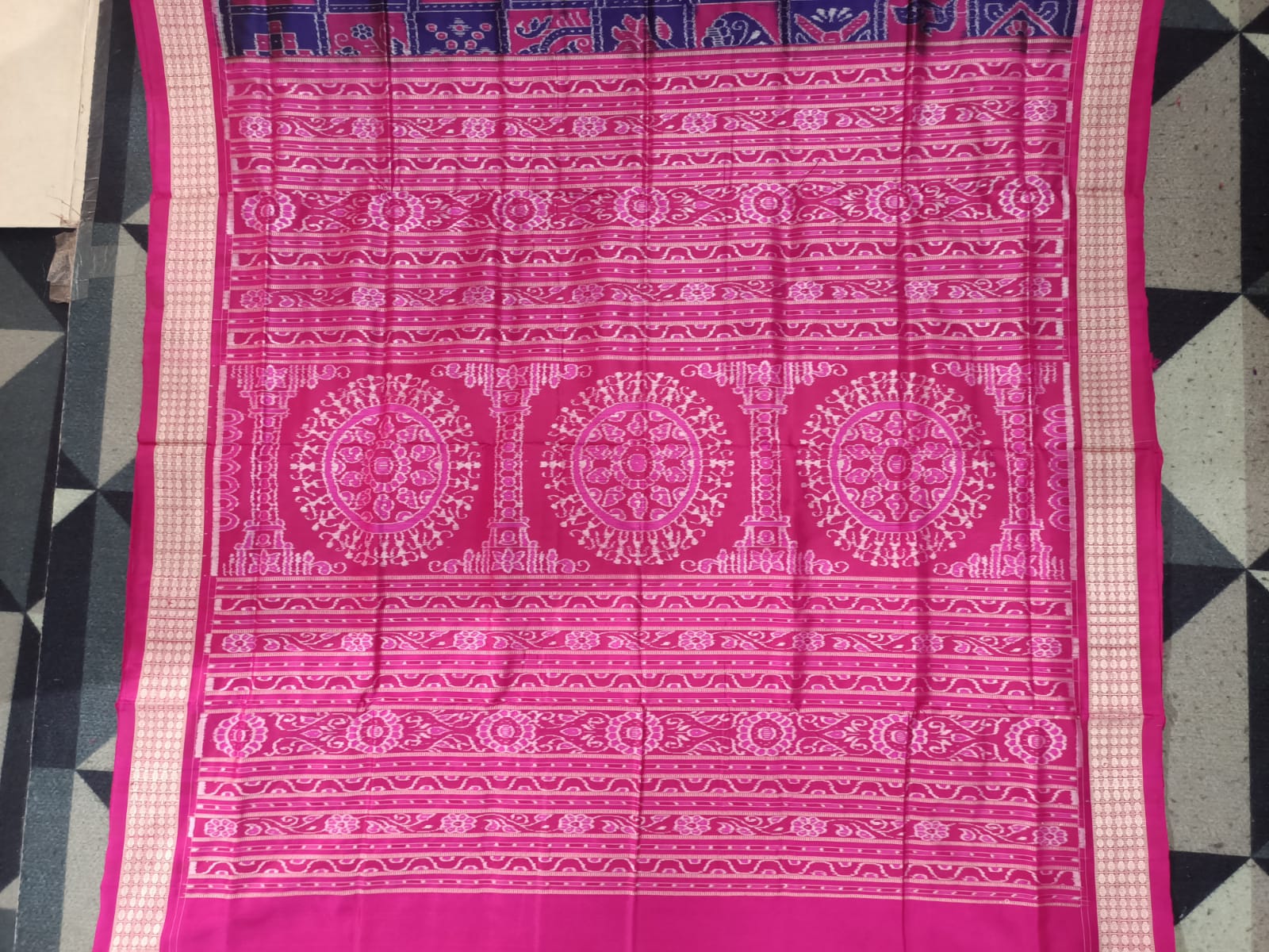 Navy Blue Magenta Nabakothi  Design Sambalpuri Silk Saree