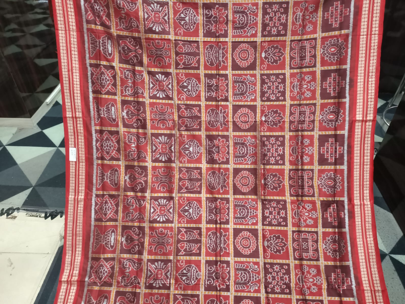 Coffee Red Nabakothi  Design Sambalpuri Silk Saree