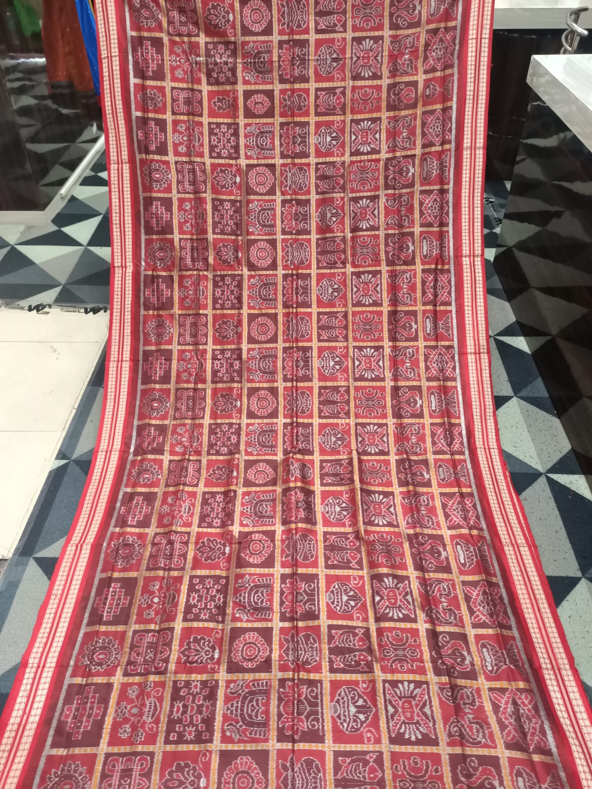 Coffee Red Nabakothi  Design Sambalpuri Silk Saree