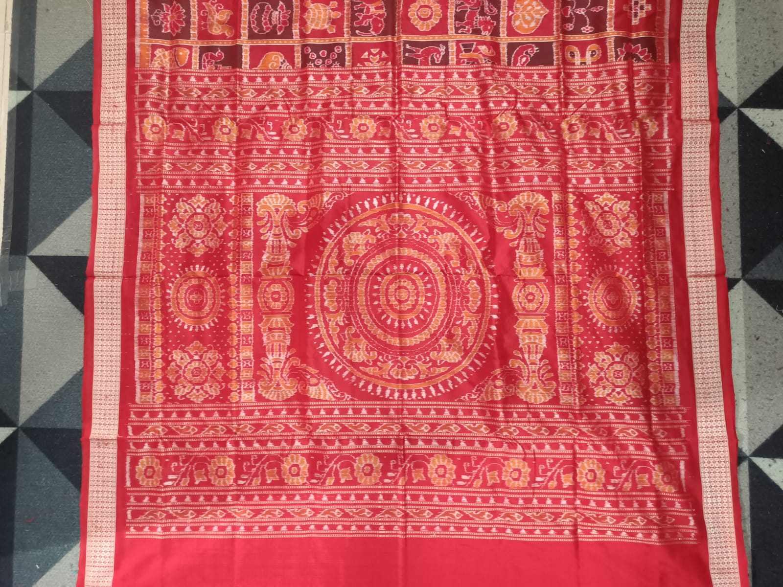 Maroon Red Nabakothi  Design Sambalpuri Silk Saree