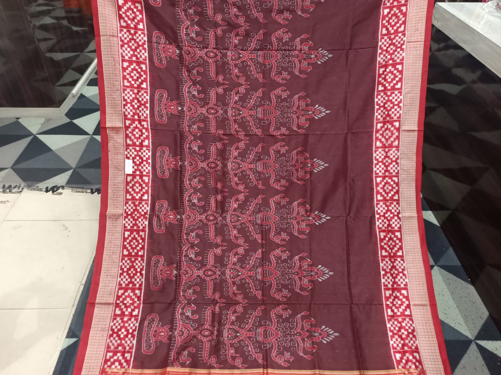 Coffee Maroon Akhanda Dipa & Scot Pasapali  Design Sambalpuri Silk Saree