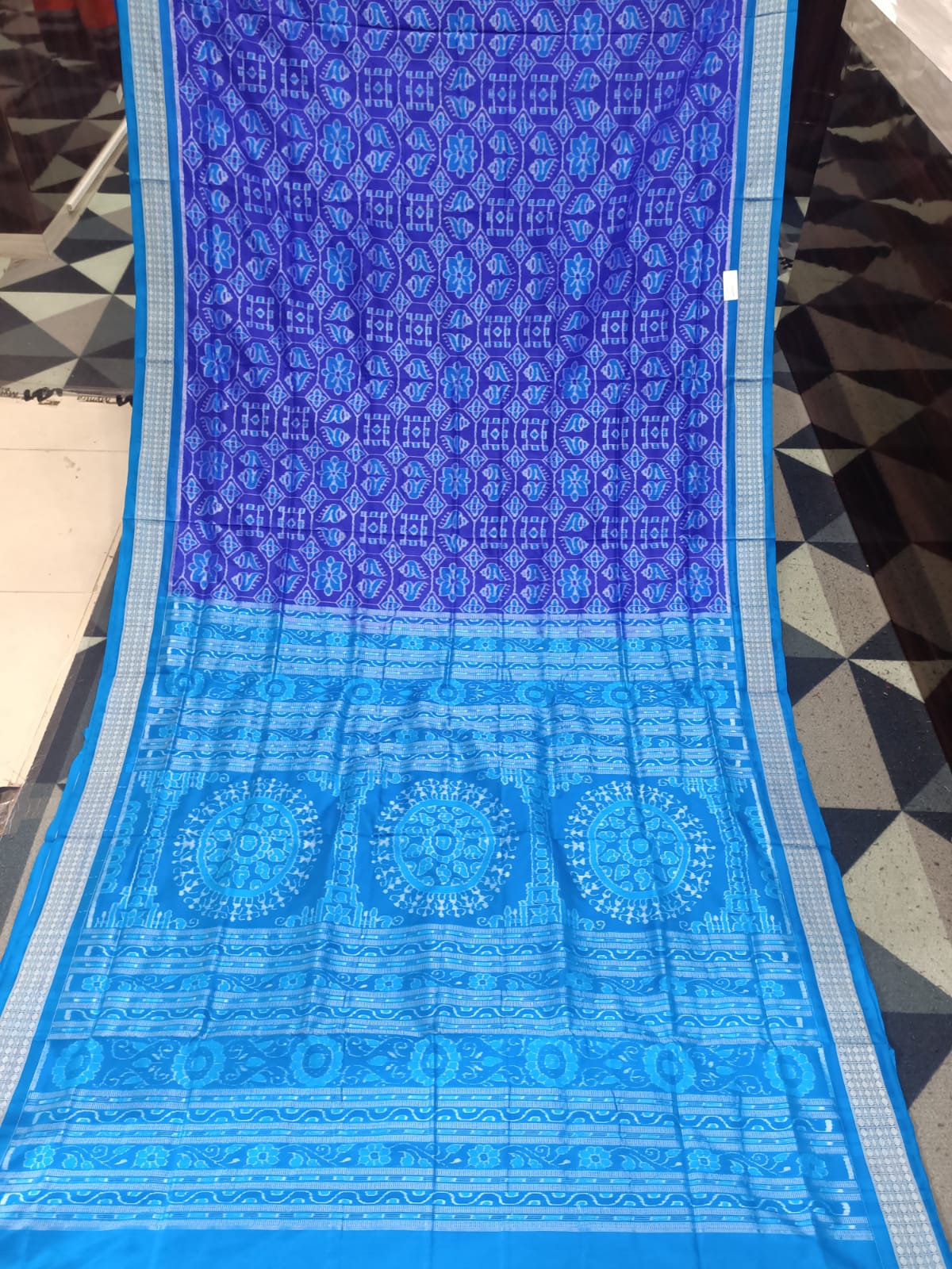 Blue Copper Sulphate Sankha  Design Sambalpuri Silk Saree