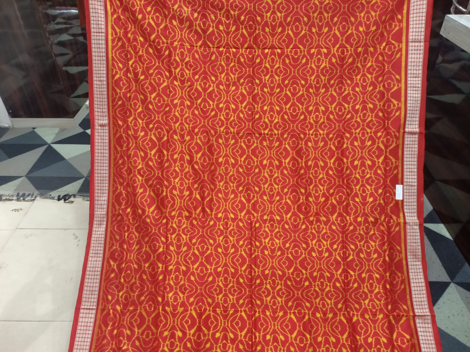 Red Yellow Flower Design Sambalpuri Silk Saree