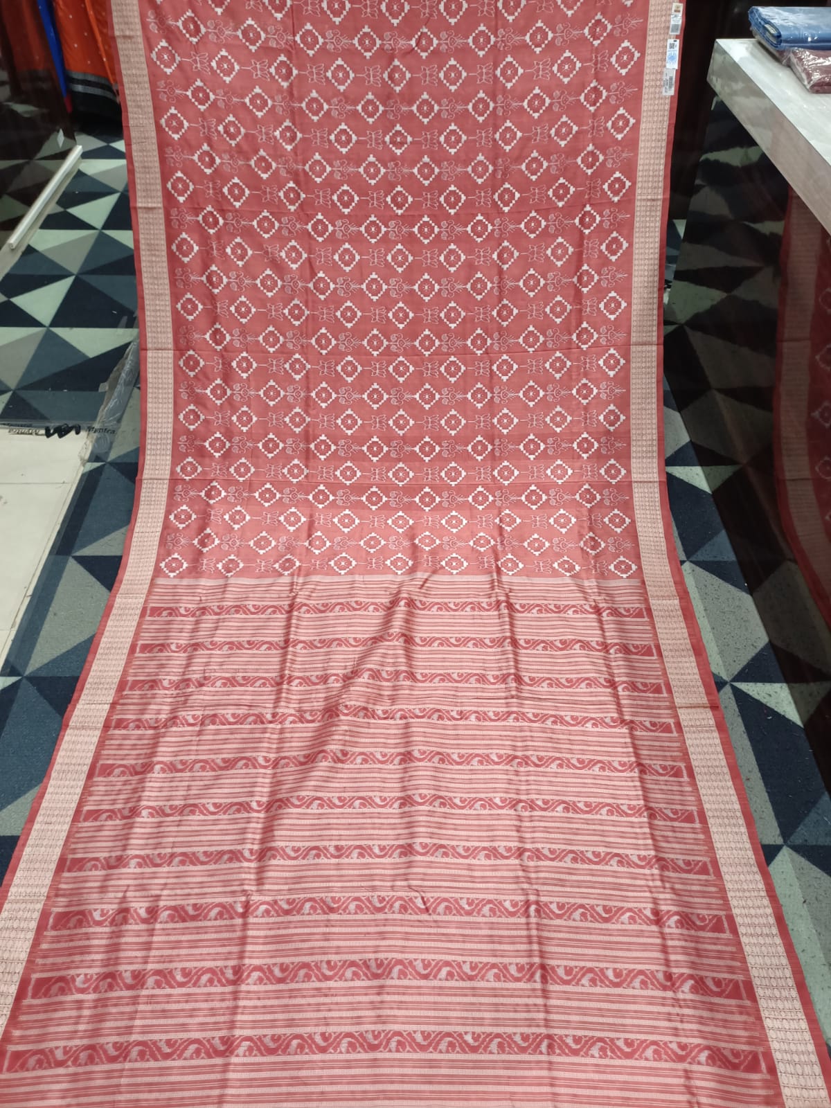 Peach White Pasapali & Lotus Natural Dye Sambalpuri Silk Saree