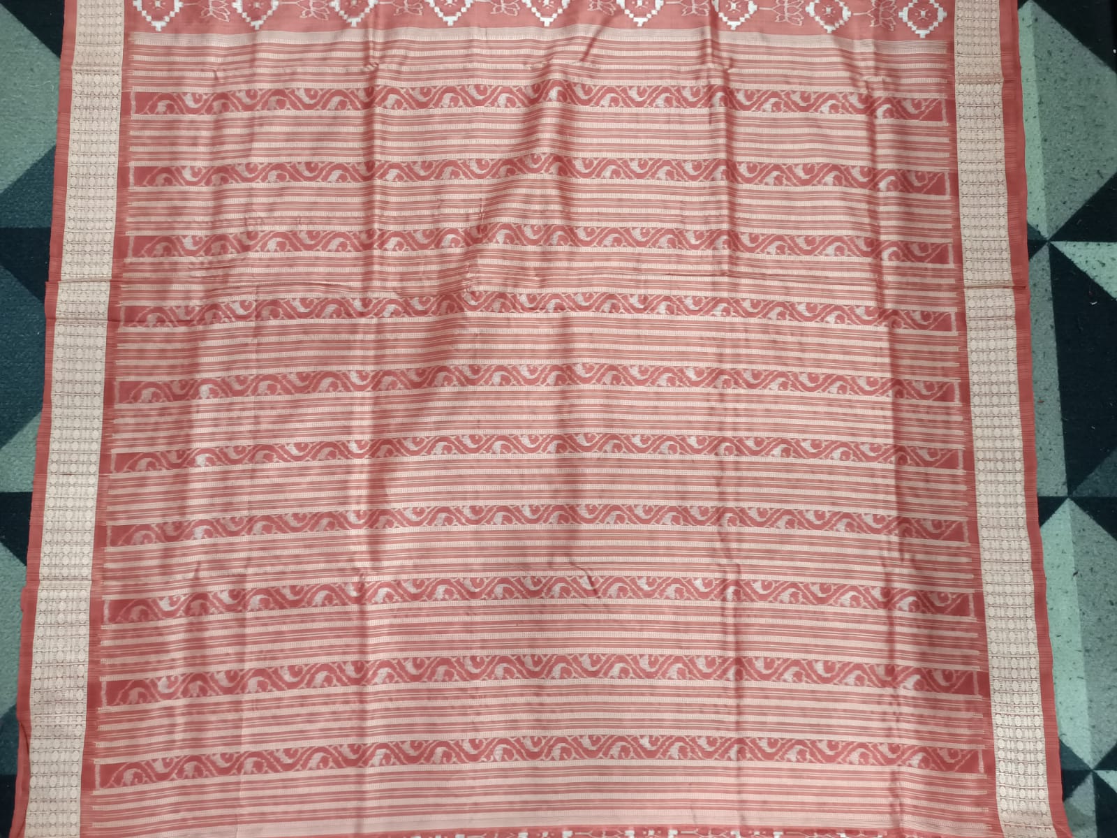 Peach White Pasapali & Lotus Natural Dye Sambalpuri Silk Saree