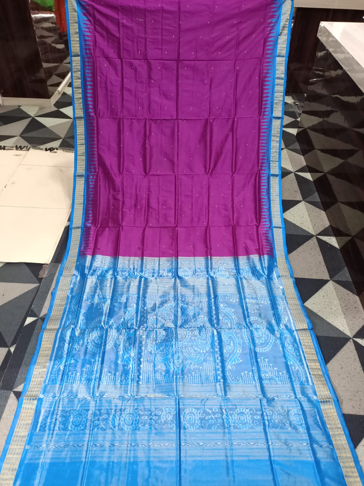 Purple Copper Sulphate  Buti Bomkai Half Tissue Silk Saree