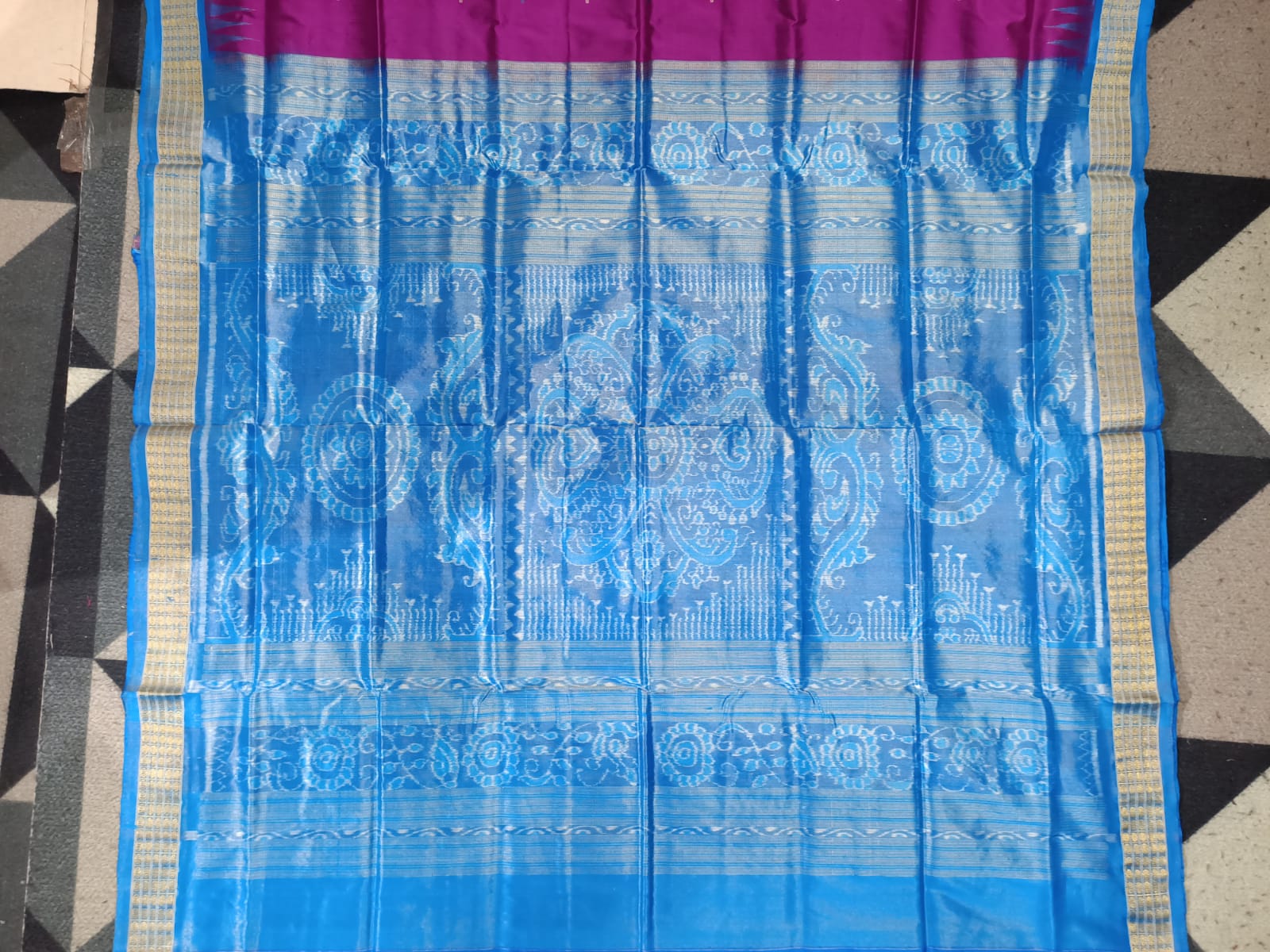 Purple Copper Sulphate  Buti Bomkai Half Tissue Silk Saree