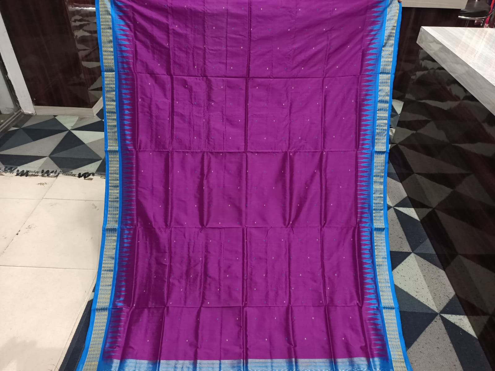 Purple Copper Sulphate  Buti Bomkai Half Tissue Silk Saree