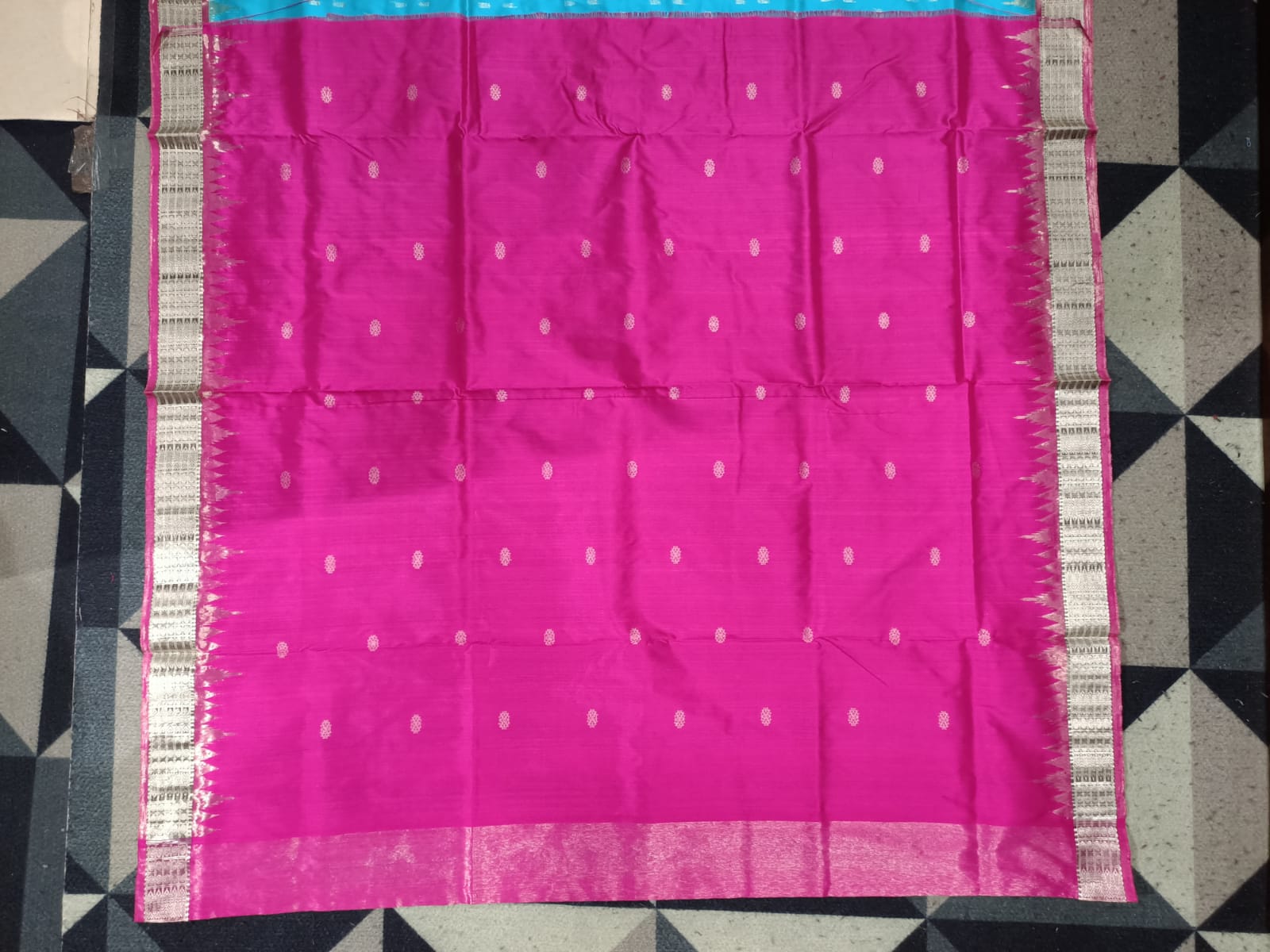 Firozi Blue Magenta Fish Buti Phoda Kumbha Tissue Sambalpuri Silk Saree