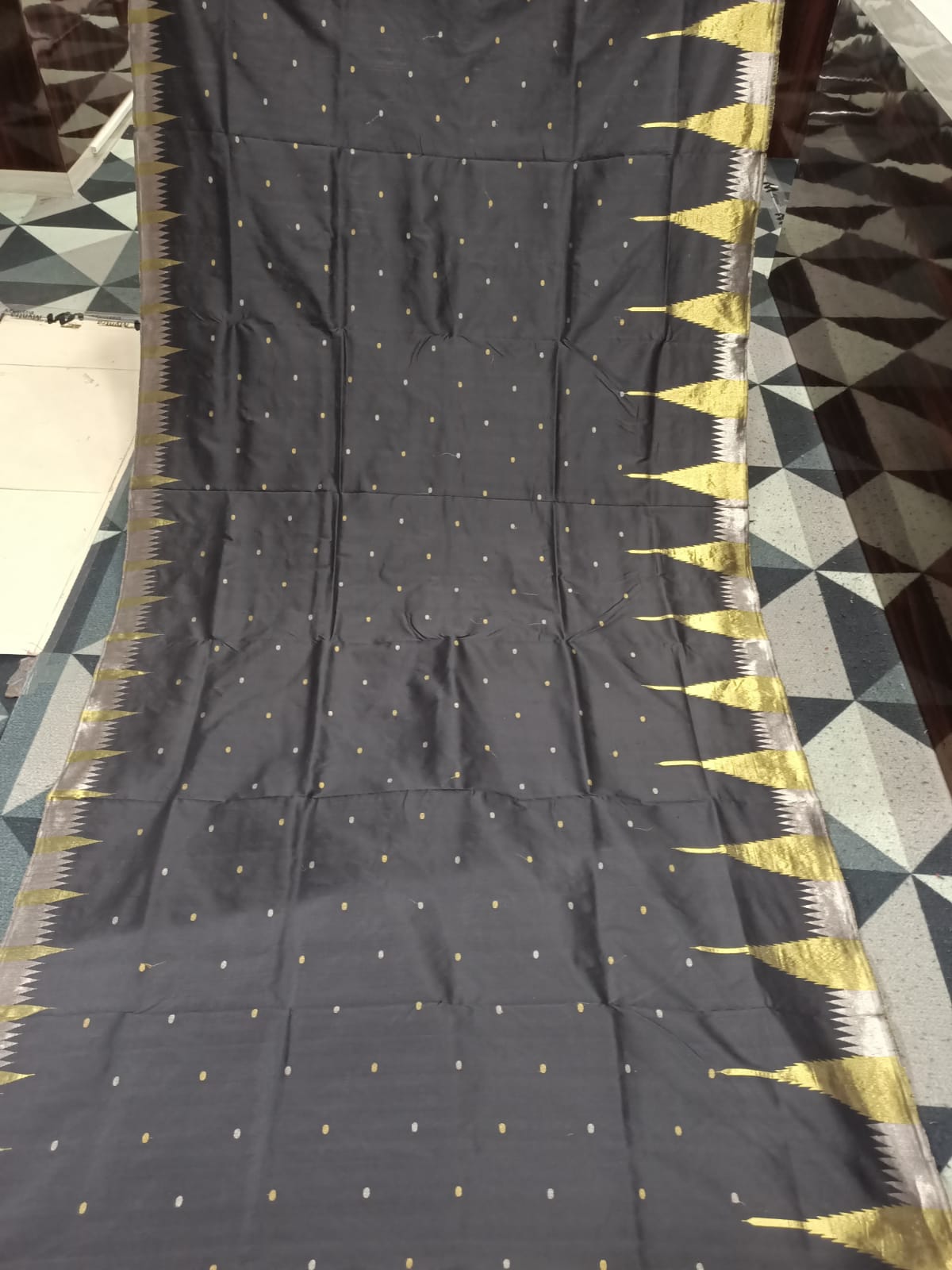 Black Golden & Silver Partly  Phoda Kumbha Tissue Sambalpuri Silk Saree