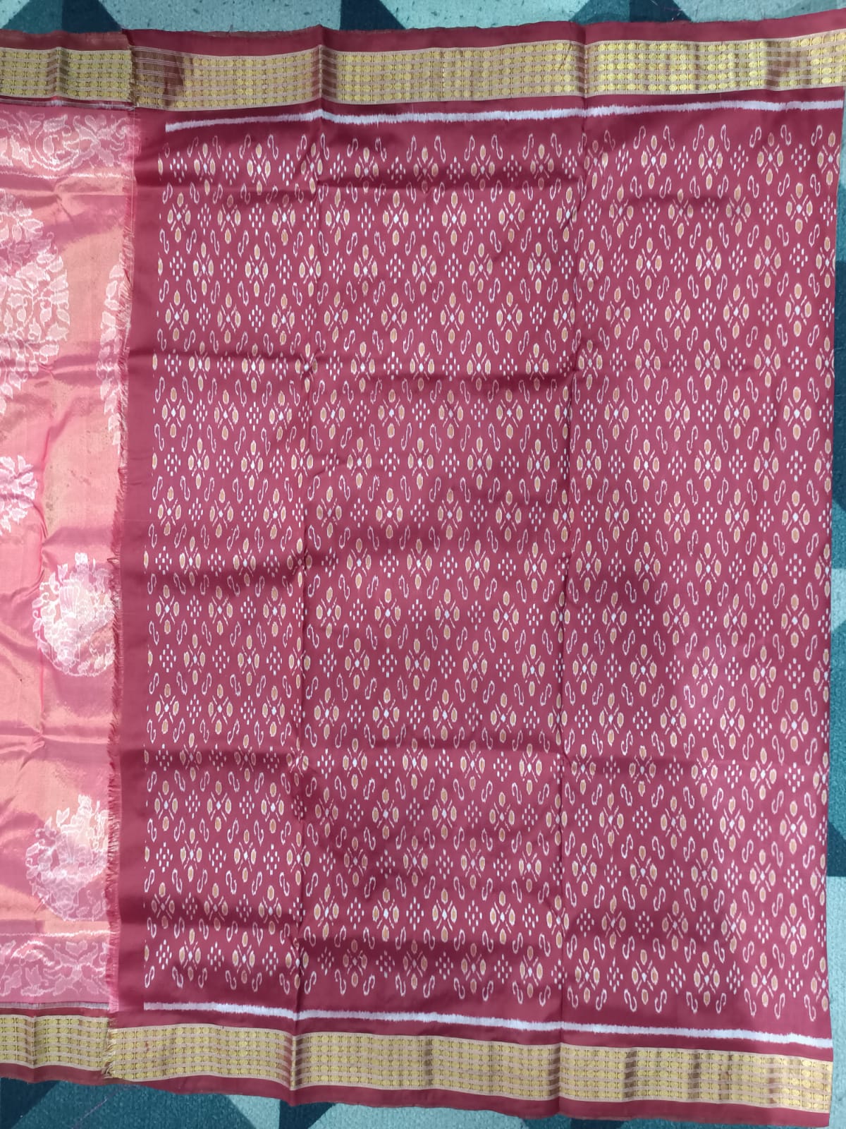 Peach Coffee Parsley Design Full Tissue Sambalpuri Silk Saree