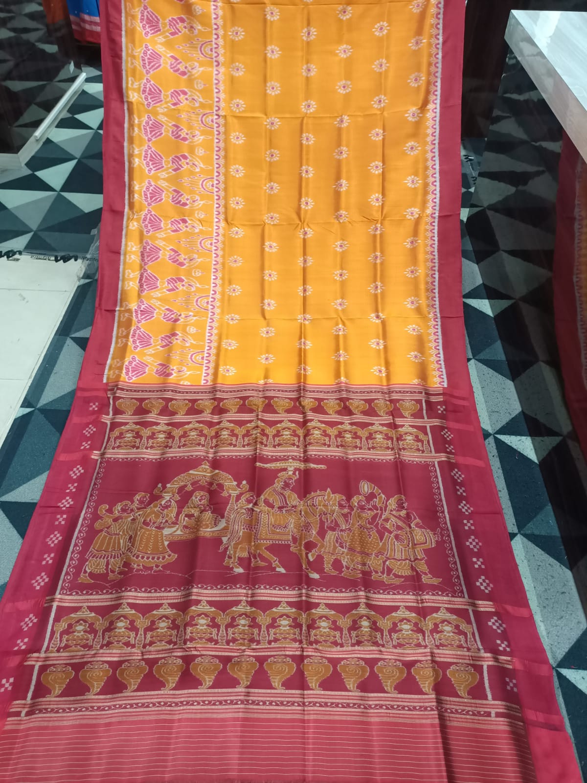 Orange Maroon Body Flower & Scot Dancer Design Mulberry Silk Saree