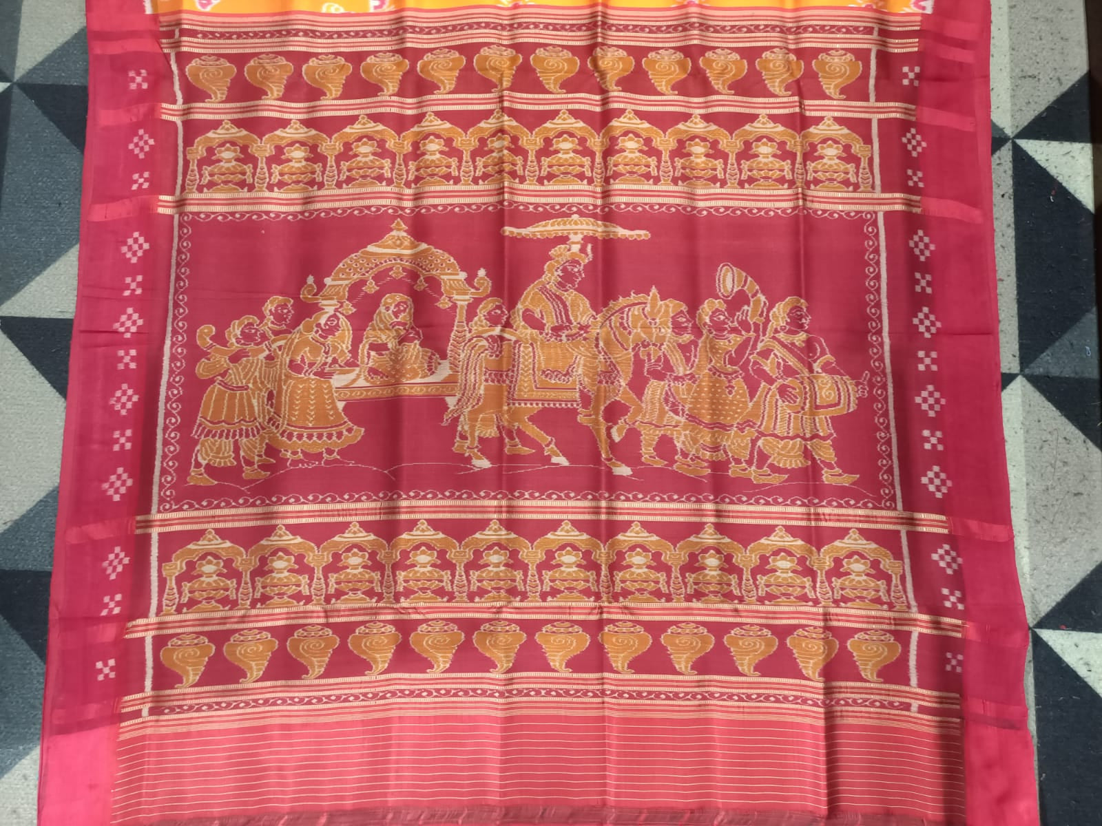 Orange Maroon Body Flower & Scot Dancer Design Mulberry Silk Saree