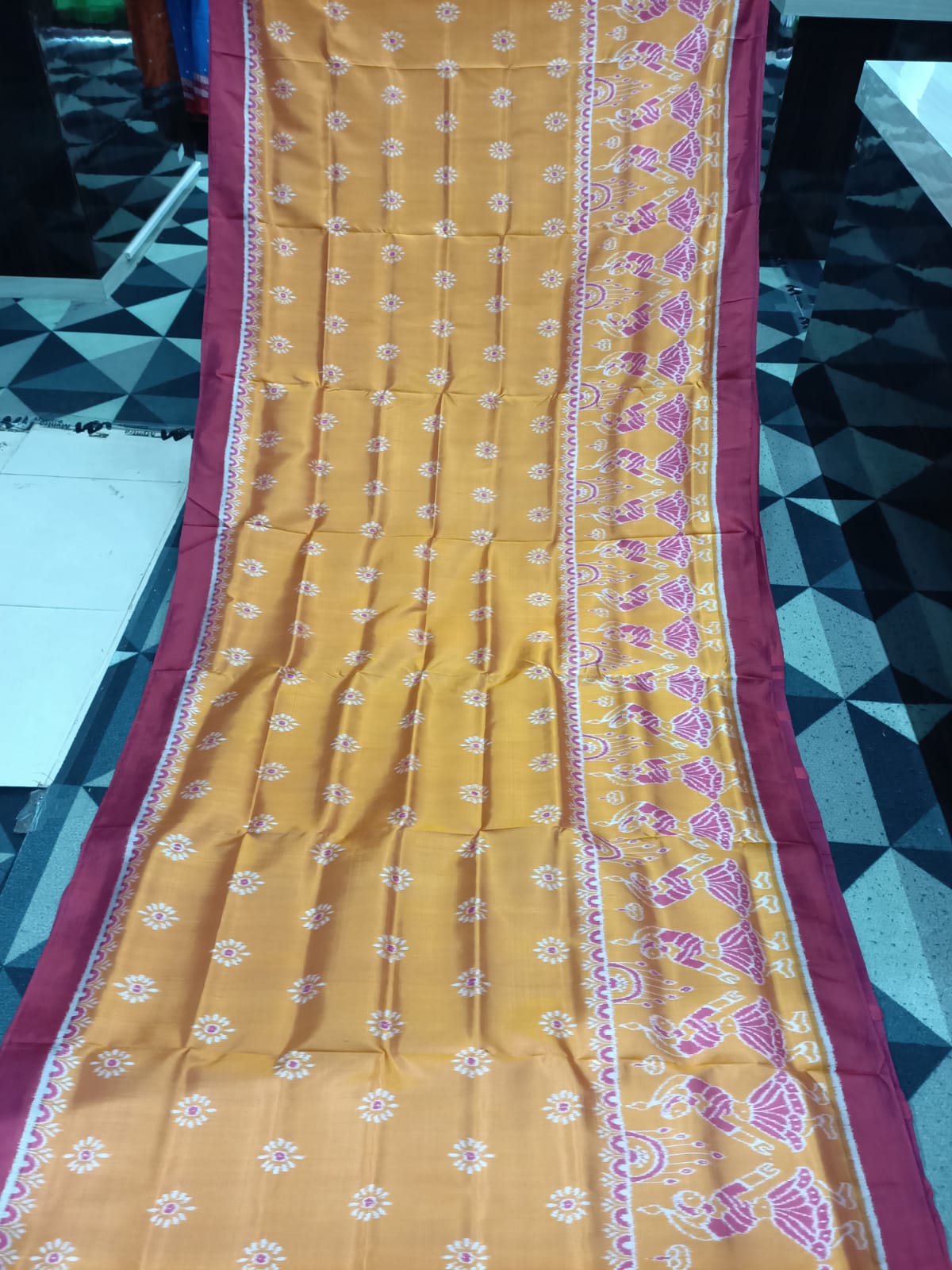Orange Maroon Body Flower & Scot Dancer Design Mulberry Silk Saree