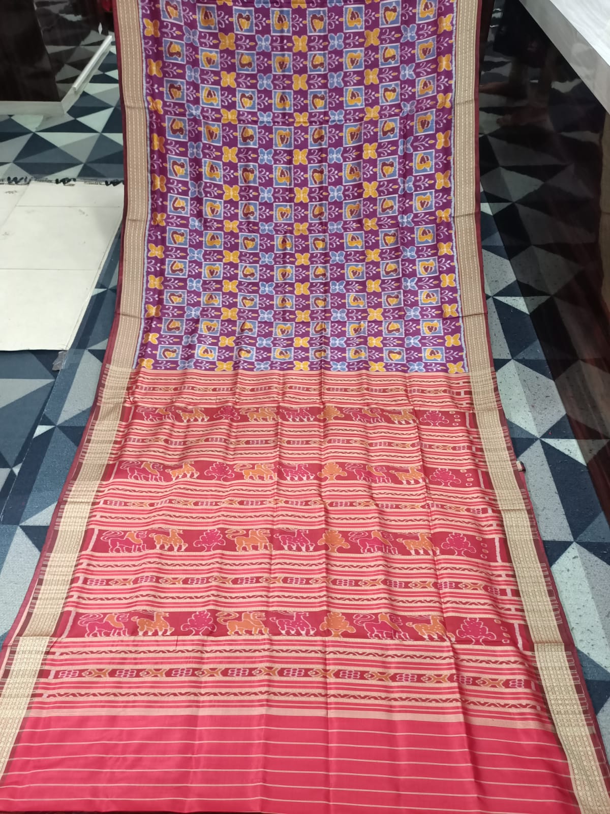 Purple Maroon Butterfly & Birds Design Mulberry Silk Saree