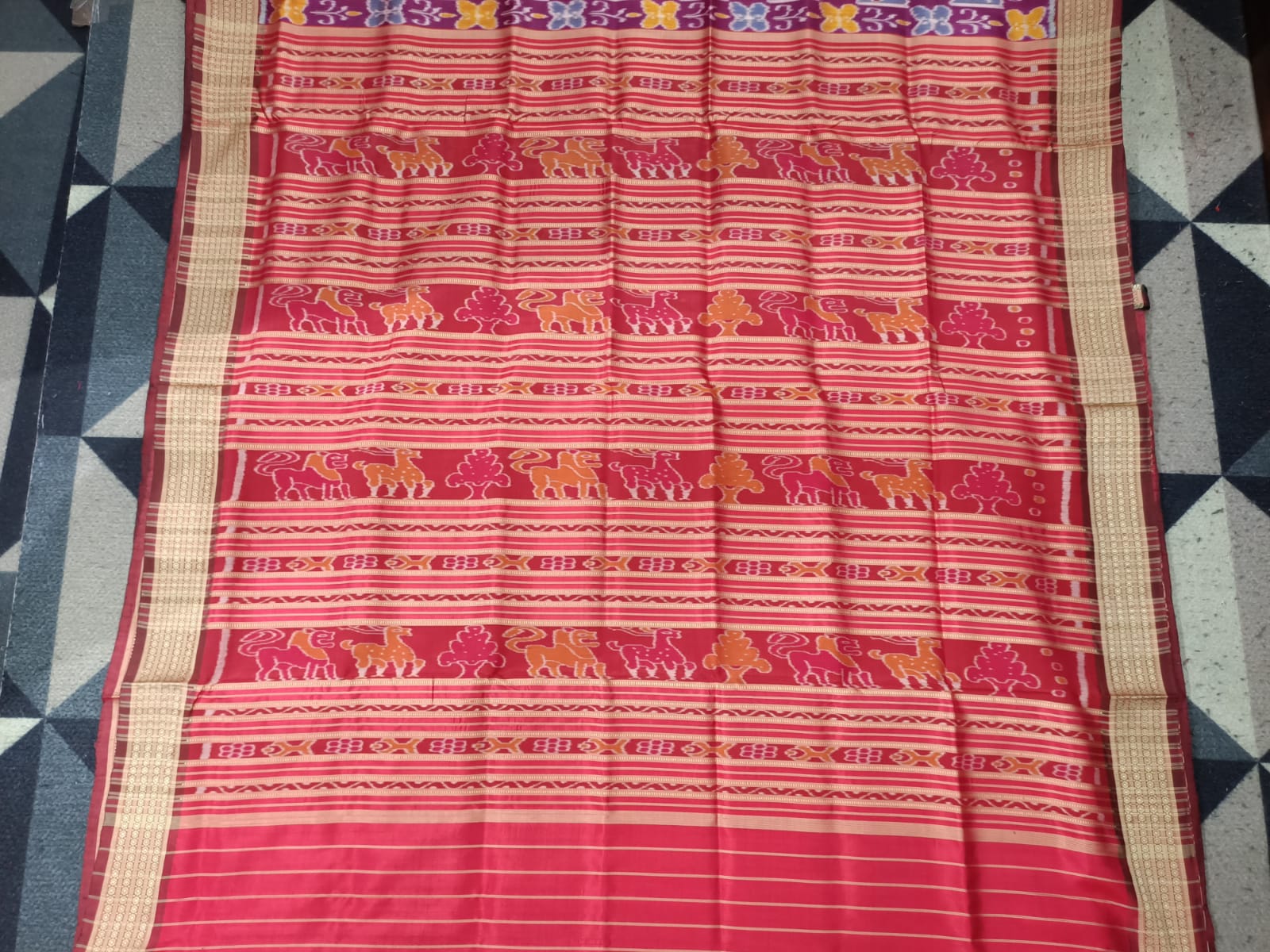 Purple Maroon Butterfly & Birds Design Mulberry Silk Saree