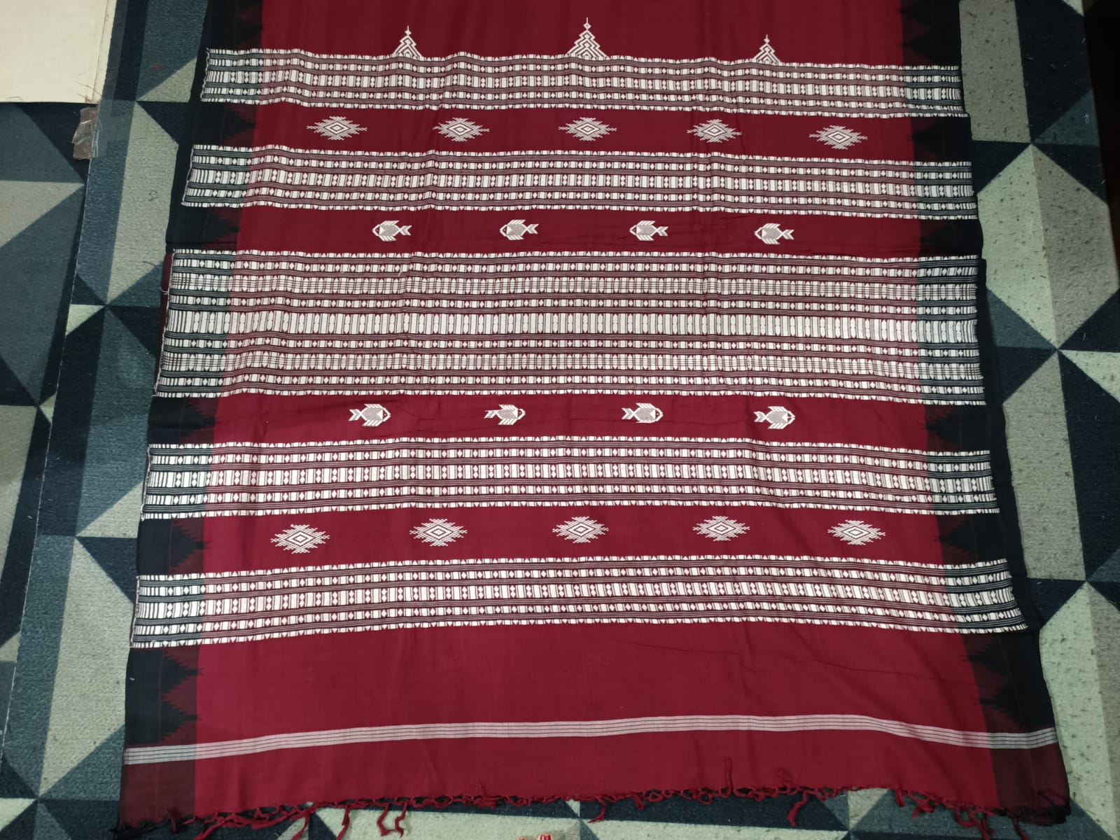 Maroon Black Plain Kumbha Border  Kotpad Cotton Saree