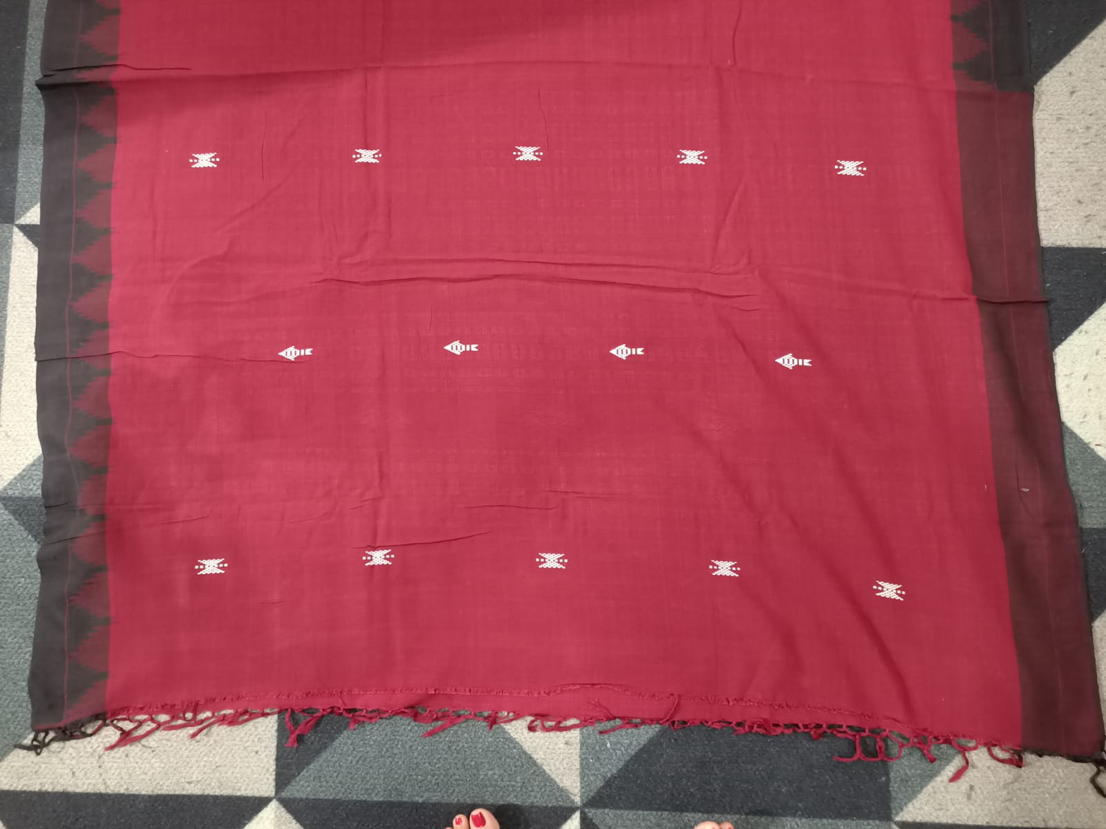 Maroon Black Plain Kumbha Border  Kotpad Cotton Saree