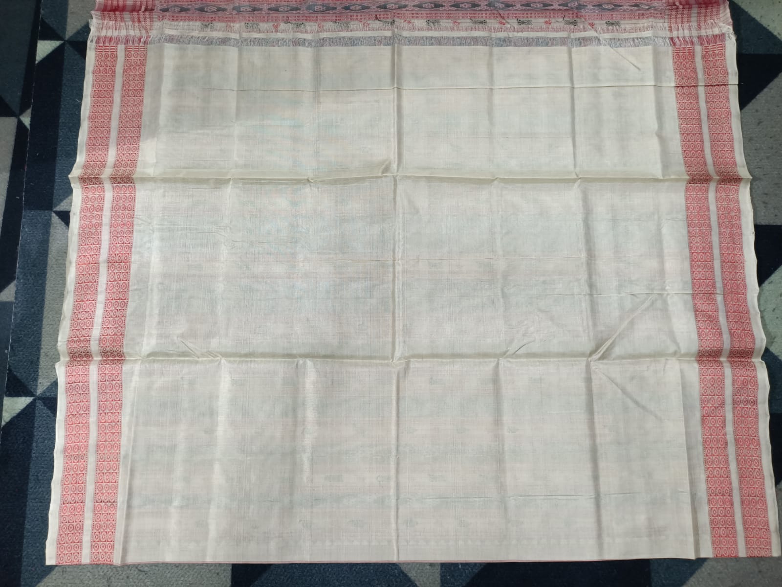 Teal Blue Cream Hazarbuti Tussar Silk Saree