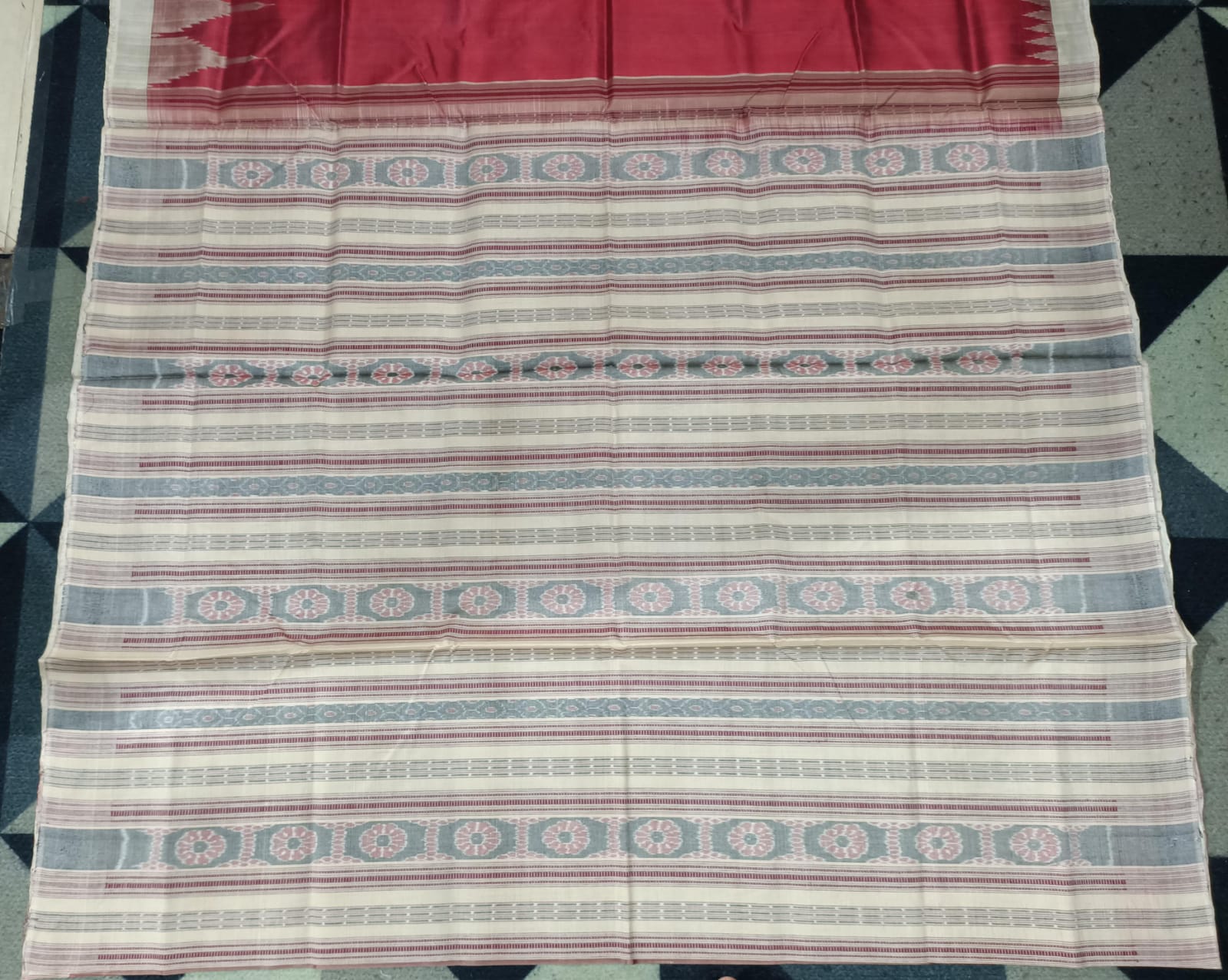 Maroon Cream Phoda Kumbha Tusser Silk Saree