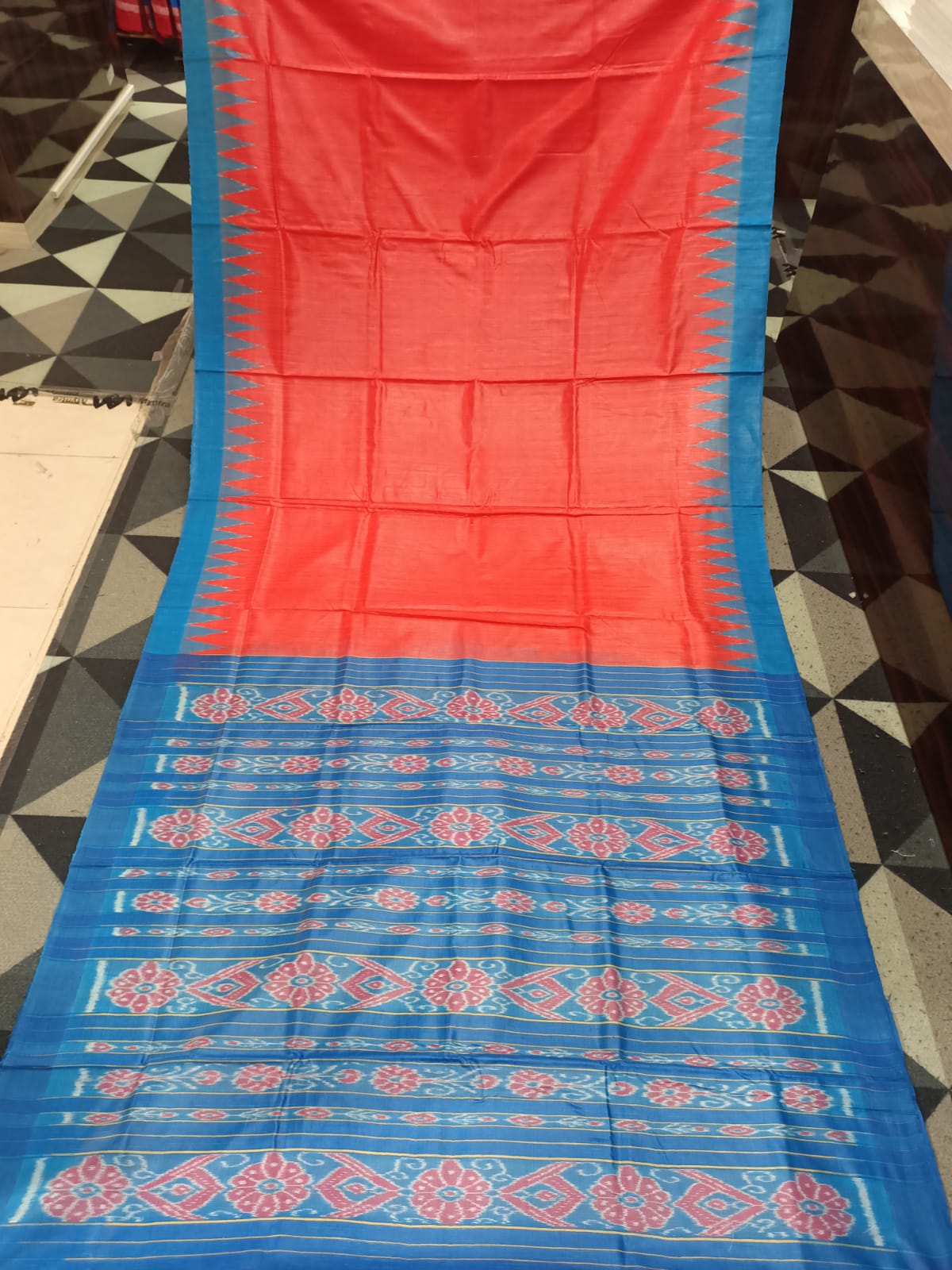 Orange Copper Sulphate Kumbha Border Eri Tusser Silk Saree