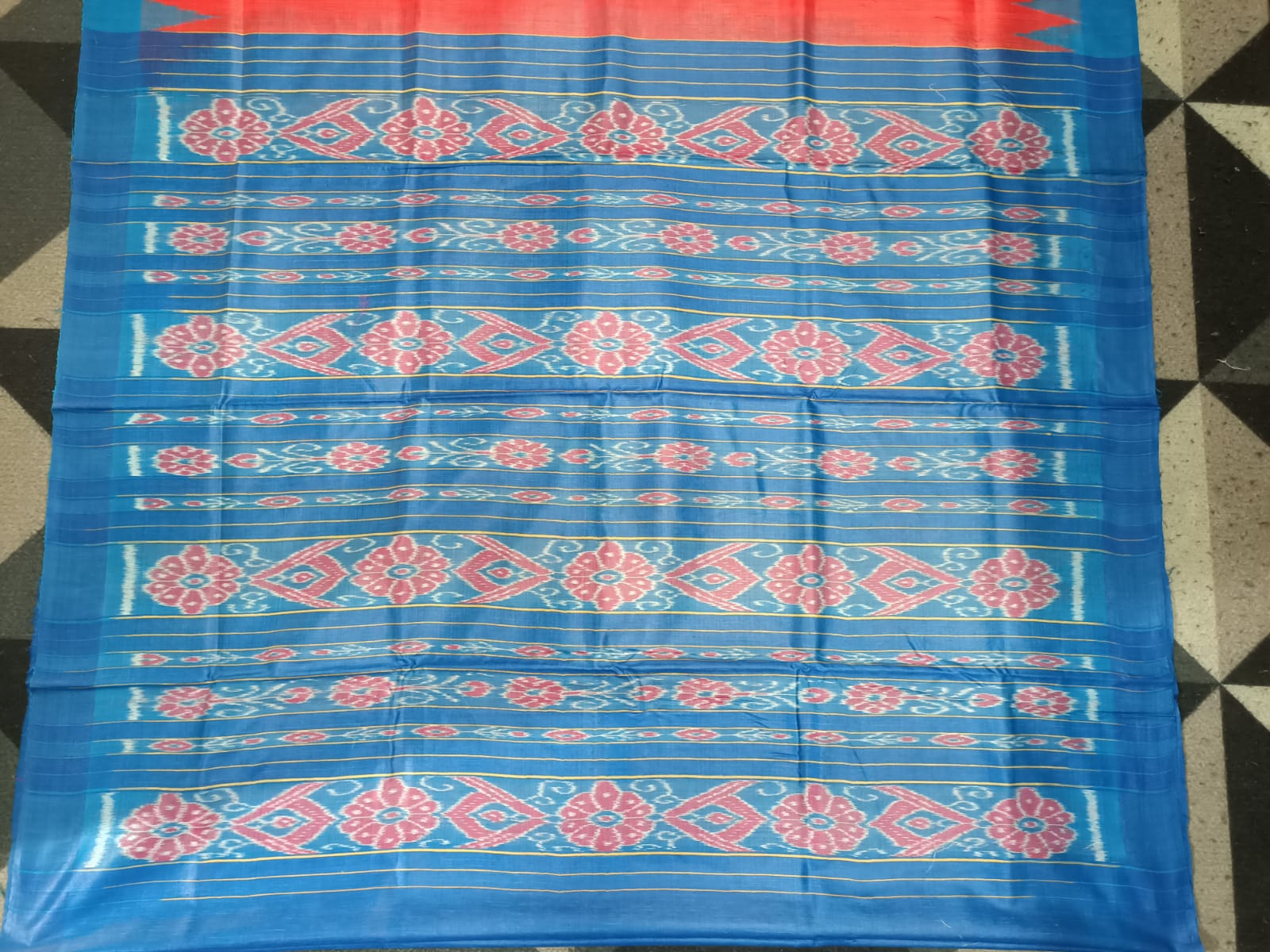 Orange Copper Sulphate Kumbha Border Eri Tusser Silk Saree