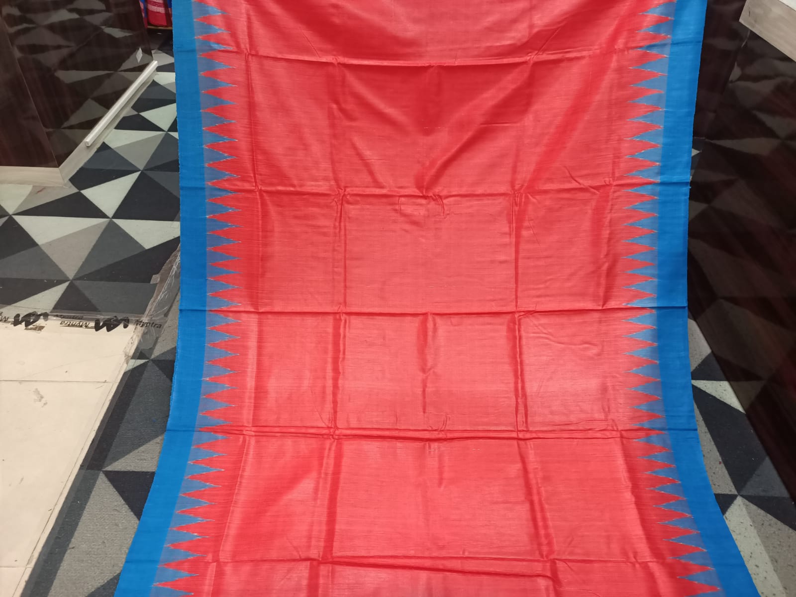 Orange Copper Sulphate Kumbha Border Eri Tusser Silk Saree