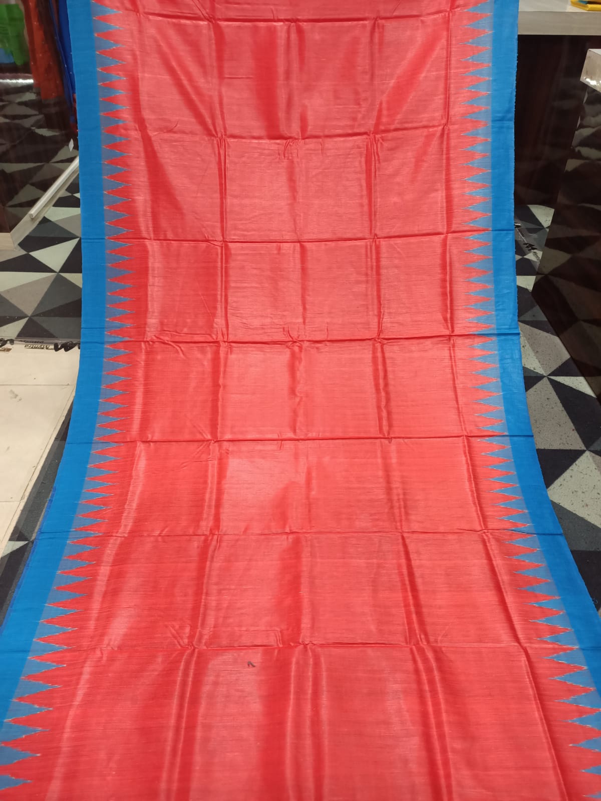 Orange Copper Sulphate Kumbha Border Eri Tusser Silk Saree