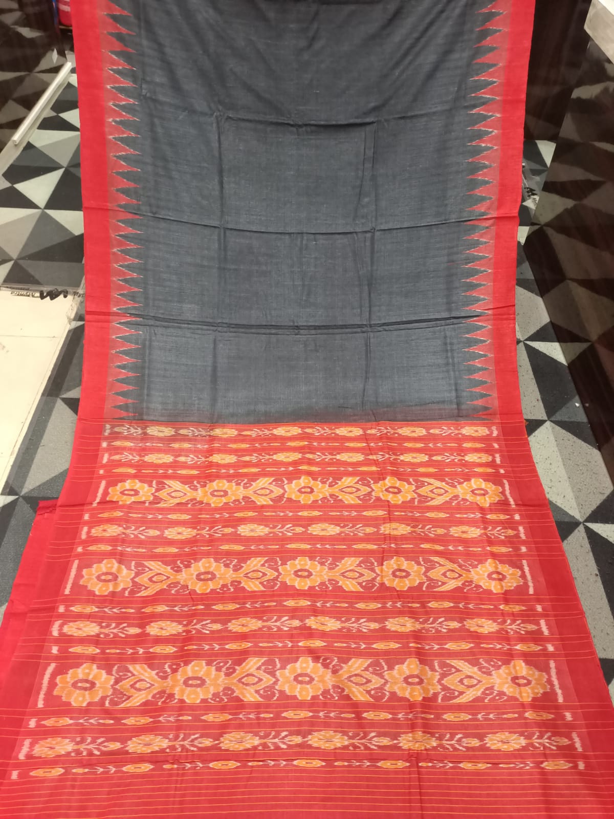 Black Red Kumbha Border Eri Tusser Silk Saree