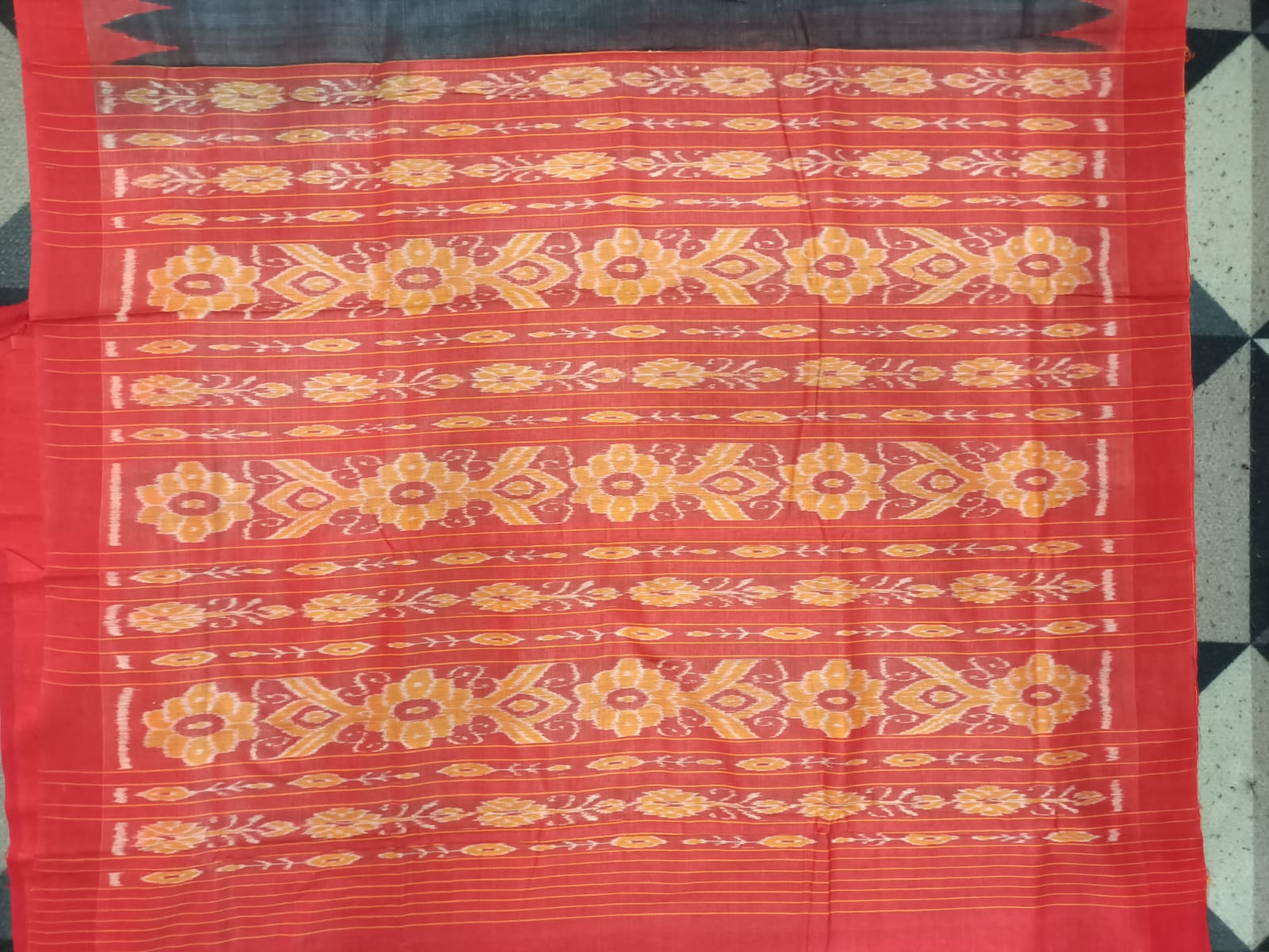 Black Red Kumbha Border Eri Tusser Silk Saree