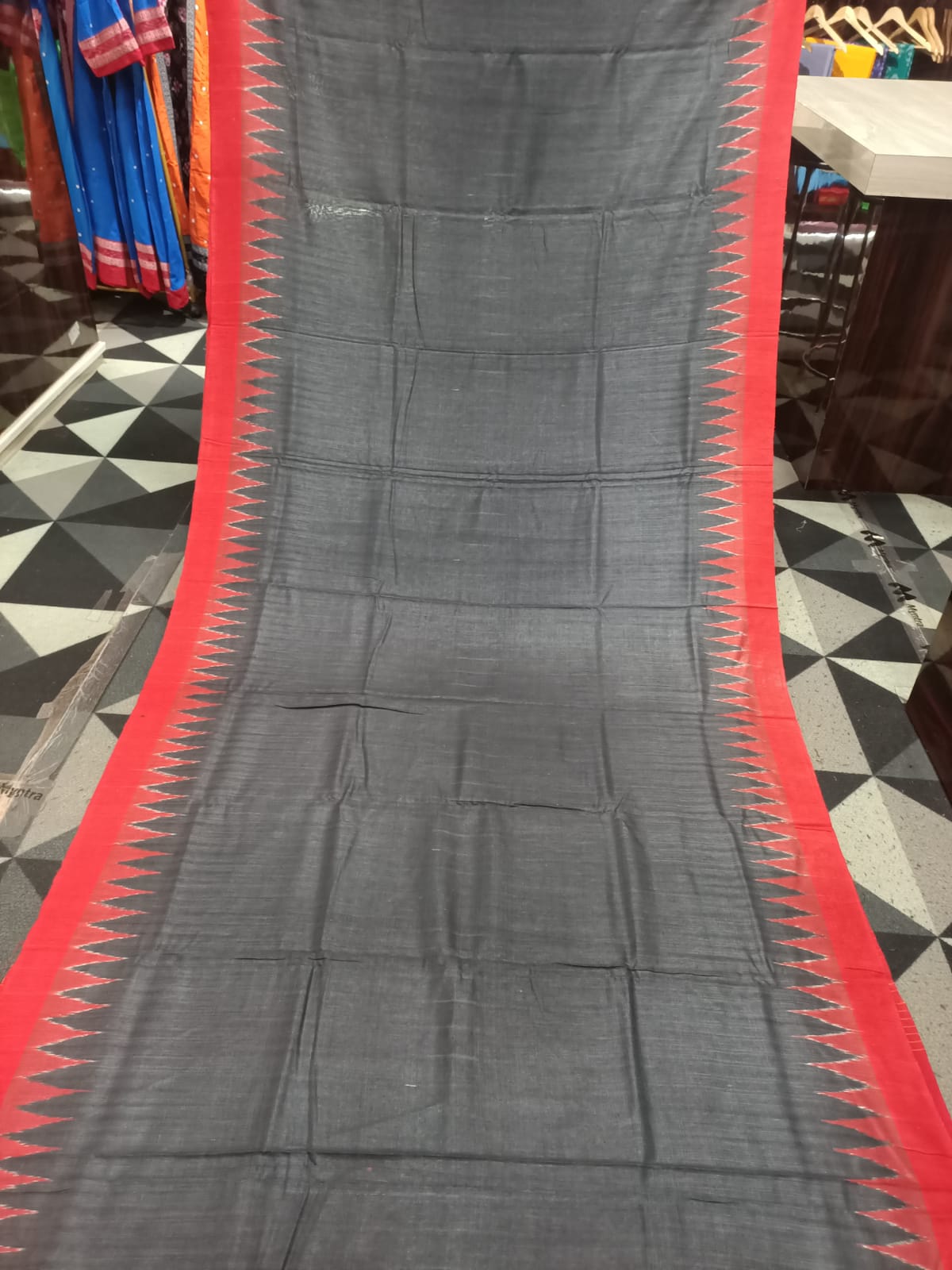 Black Red Kumbha Border Eri Tusser Silk Saree