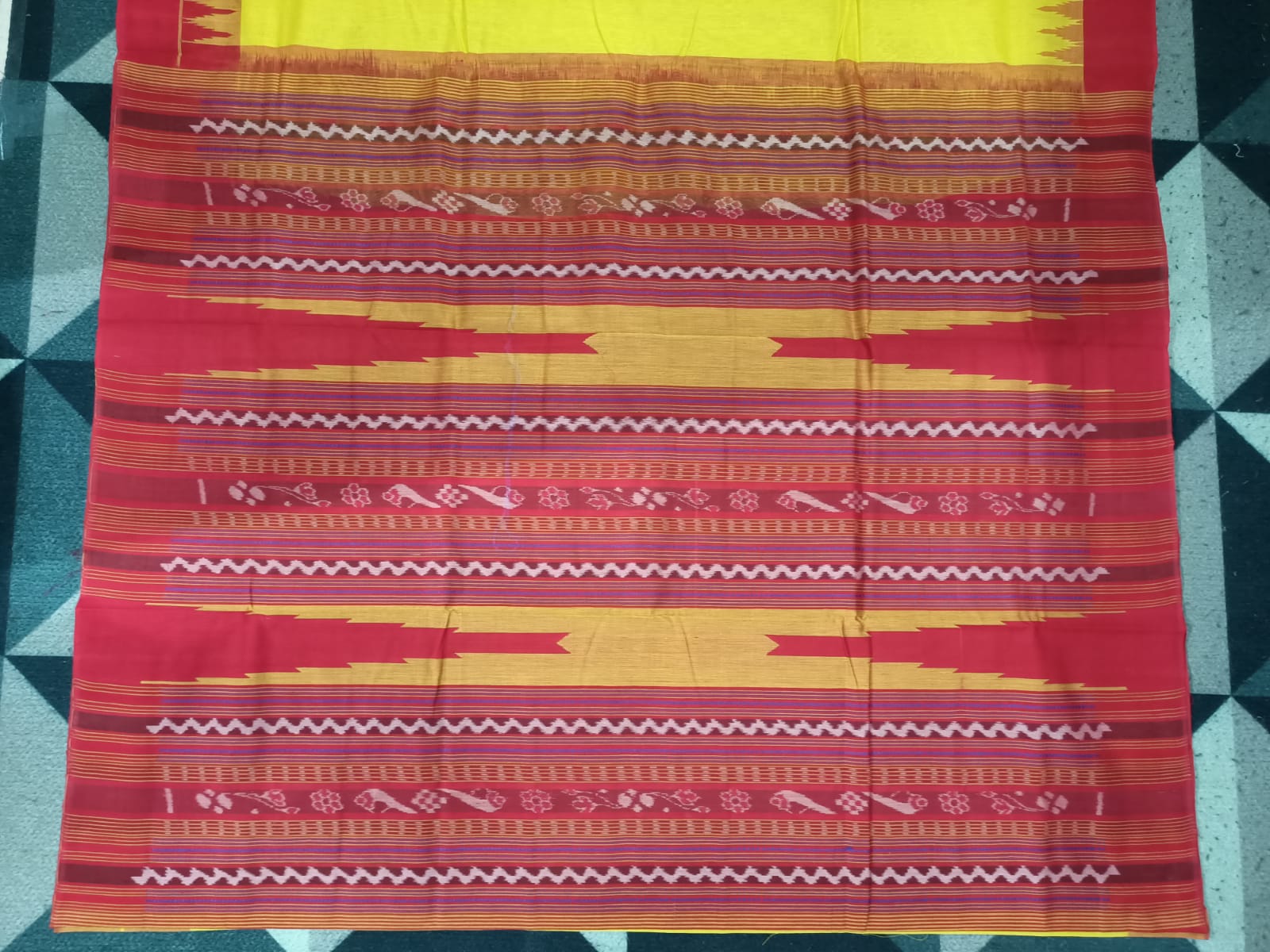 Yellow Red Kumbha Design Sambalpuri Cotton Saree