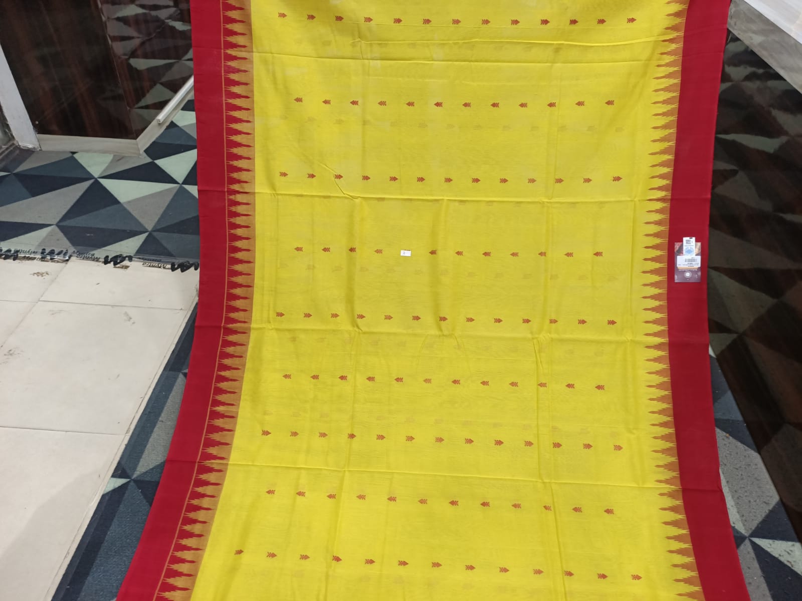 Yellow Red Kumbha Design Sambalpuri Cotton Saree