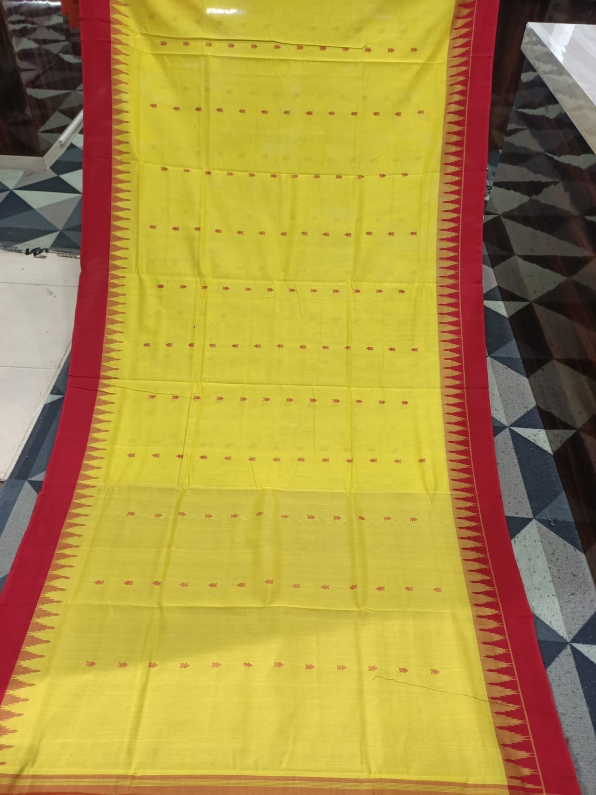 Yellow Red Kumbha Design Sambalpuri Cotton Saree